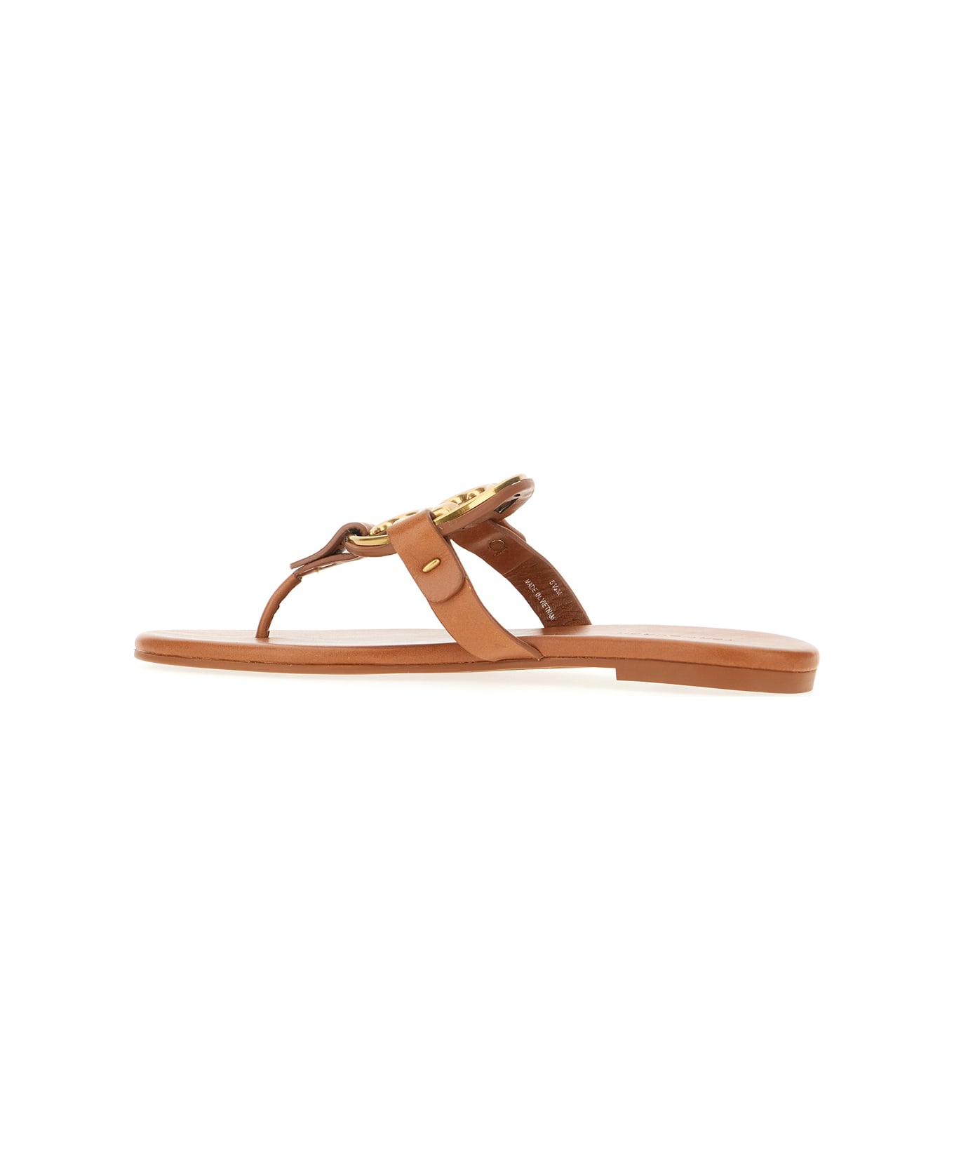 Tory Burch Caramel Leather Miller Sandals - BOURBON MIELE  GOLD