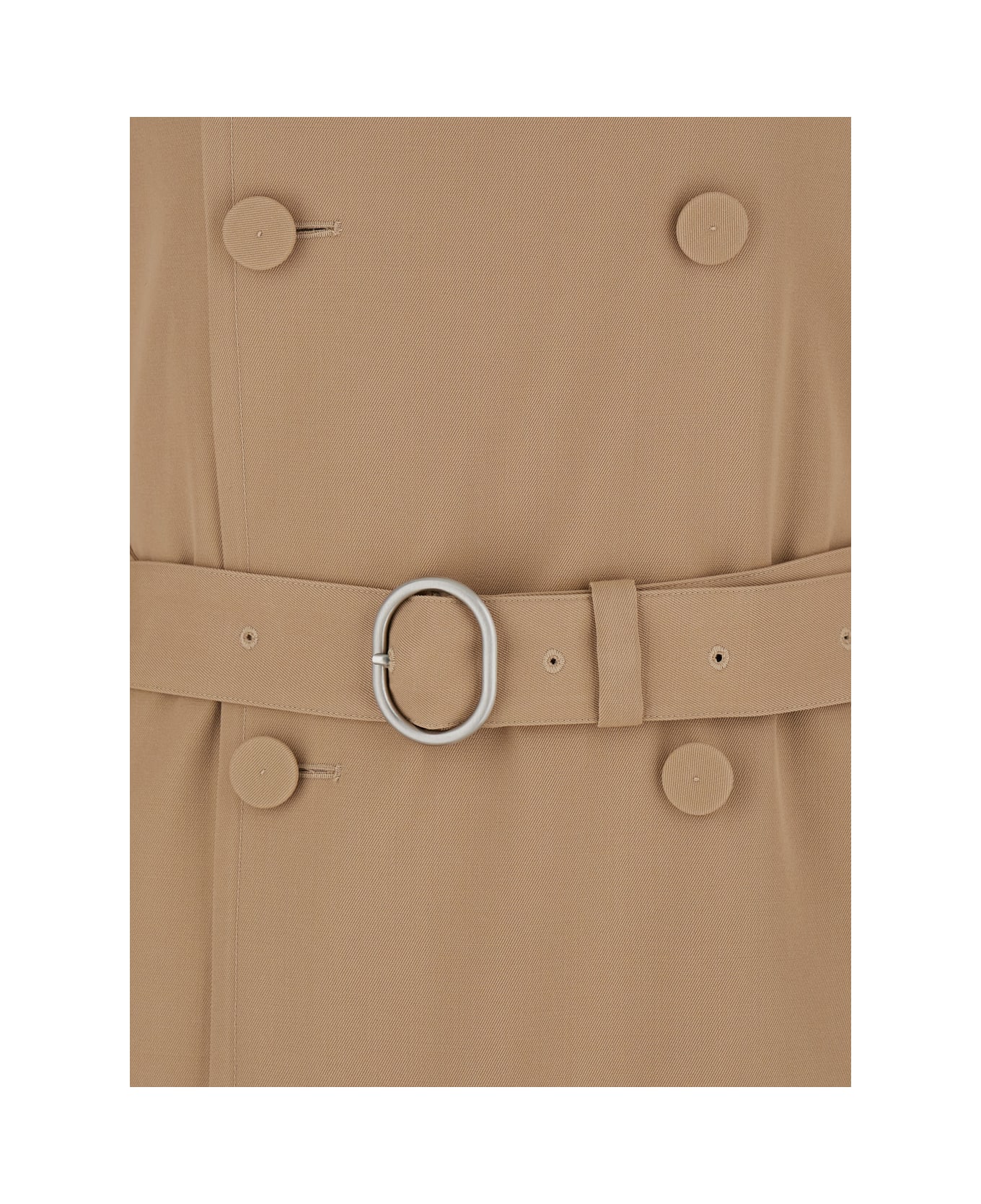 Jil Sander Beige Double Breasted Trench With Belt In Wool Man - Beige