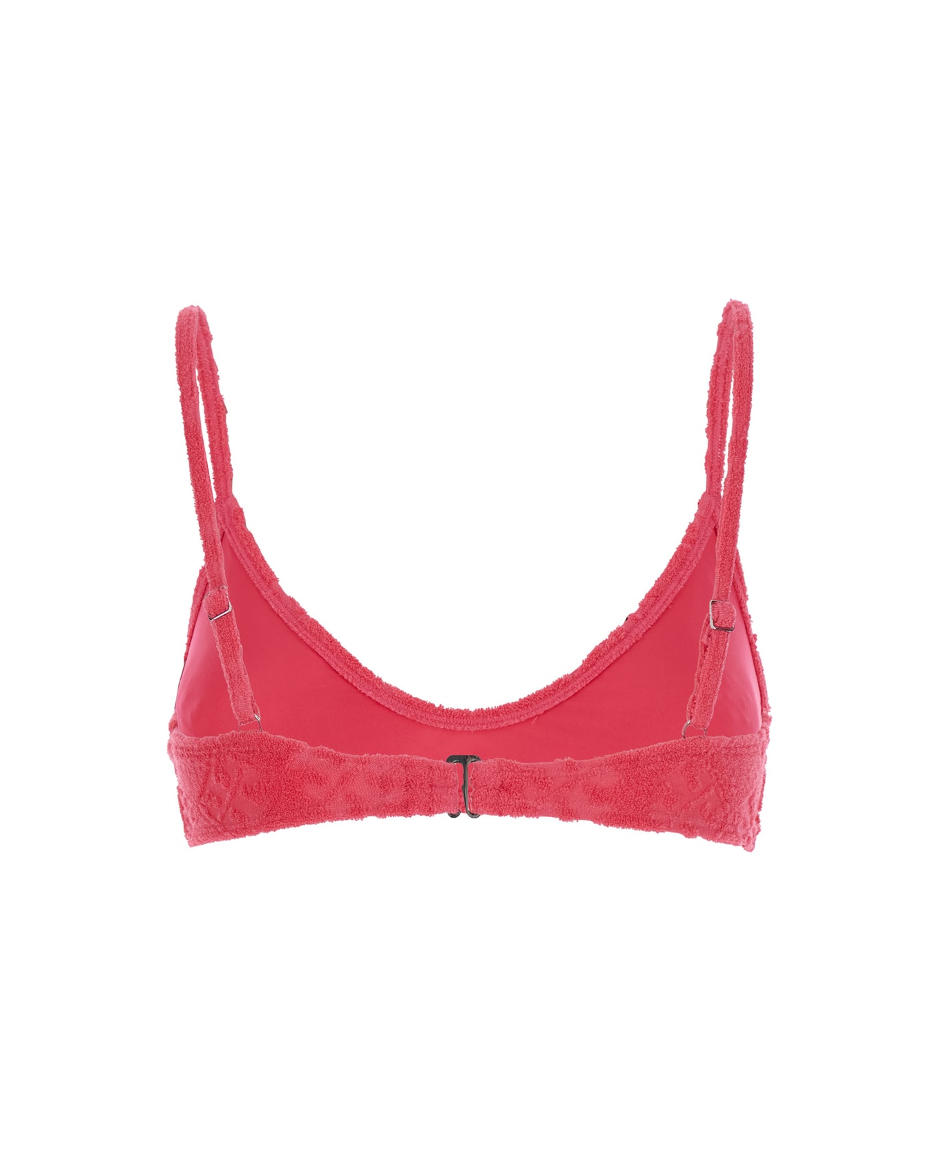 Tory Burch 
terry
 Pink Bikini Top With Adjustable Spaghetti Straps And All-over Logo Embroidery In Cotton Blend Stretch Woman - Pink