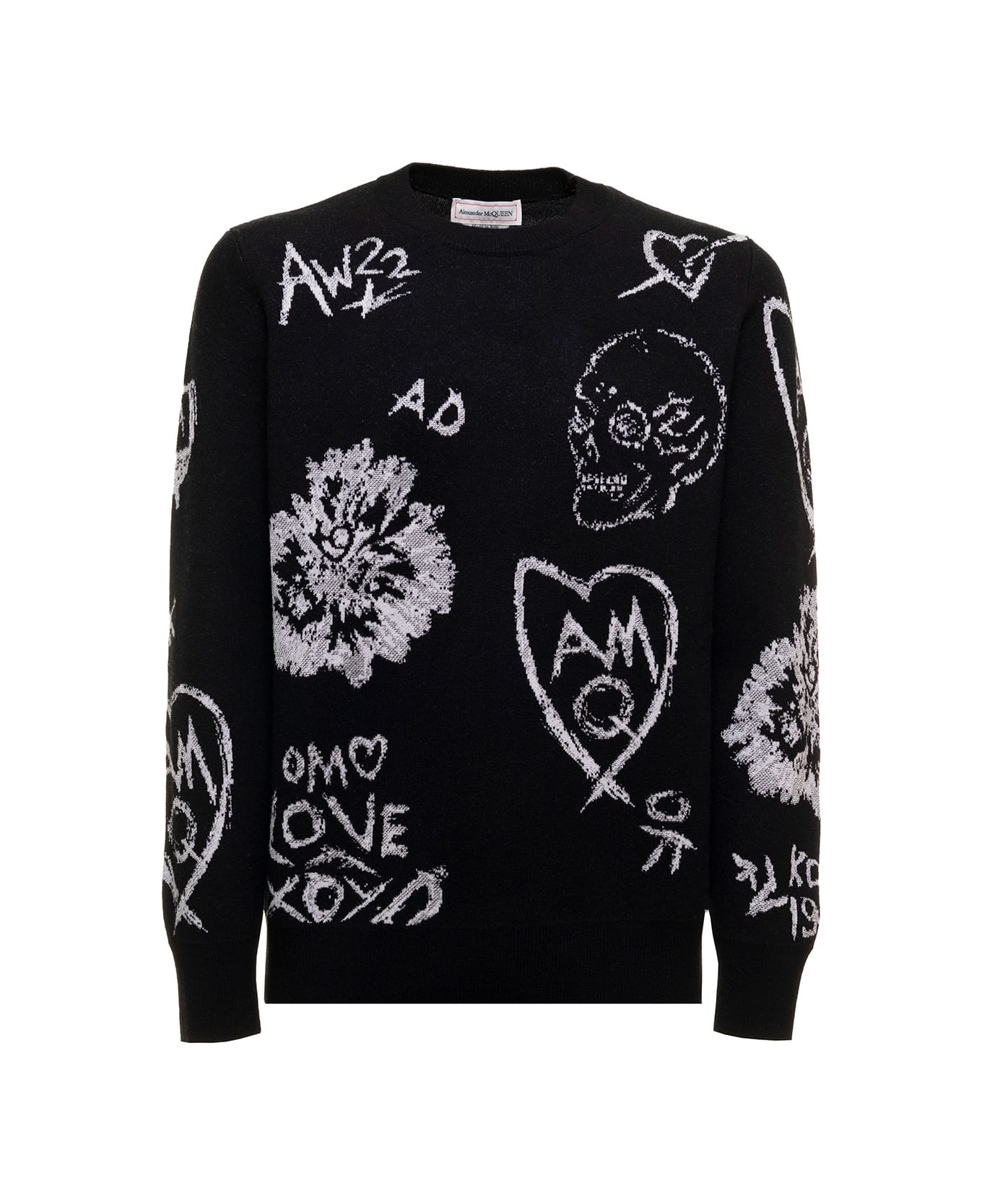 Alexander McQueen Black Wool Sweater With Skull Jacquard Print Alexander Mcqueen Man - Black