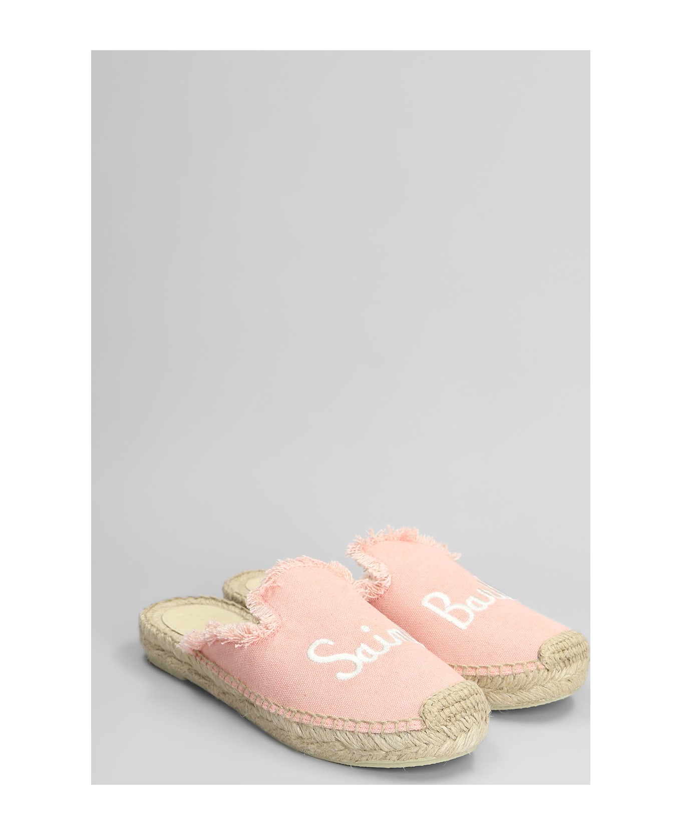 MC2 Saint Barth Isa Fringe Slipper-mule In Rose-pink Canvas - rose-pink