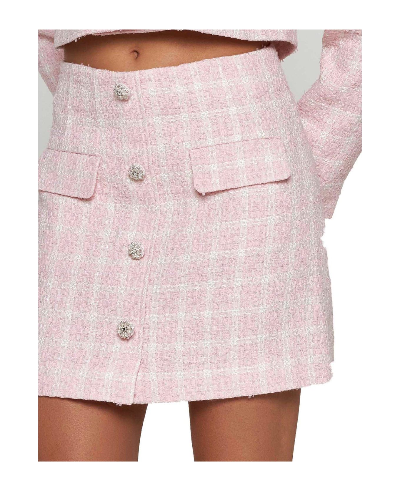 self-portrait Boucle Buttoned Mini Skirt - Pink