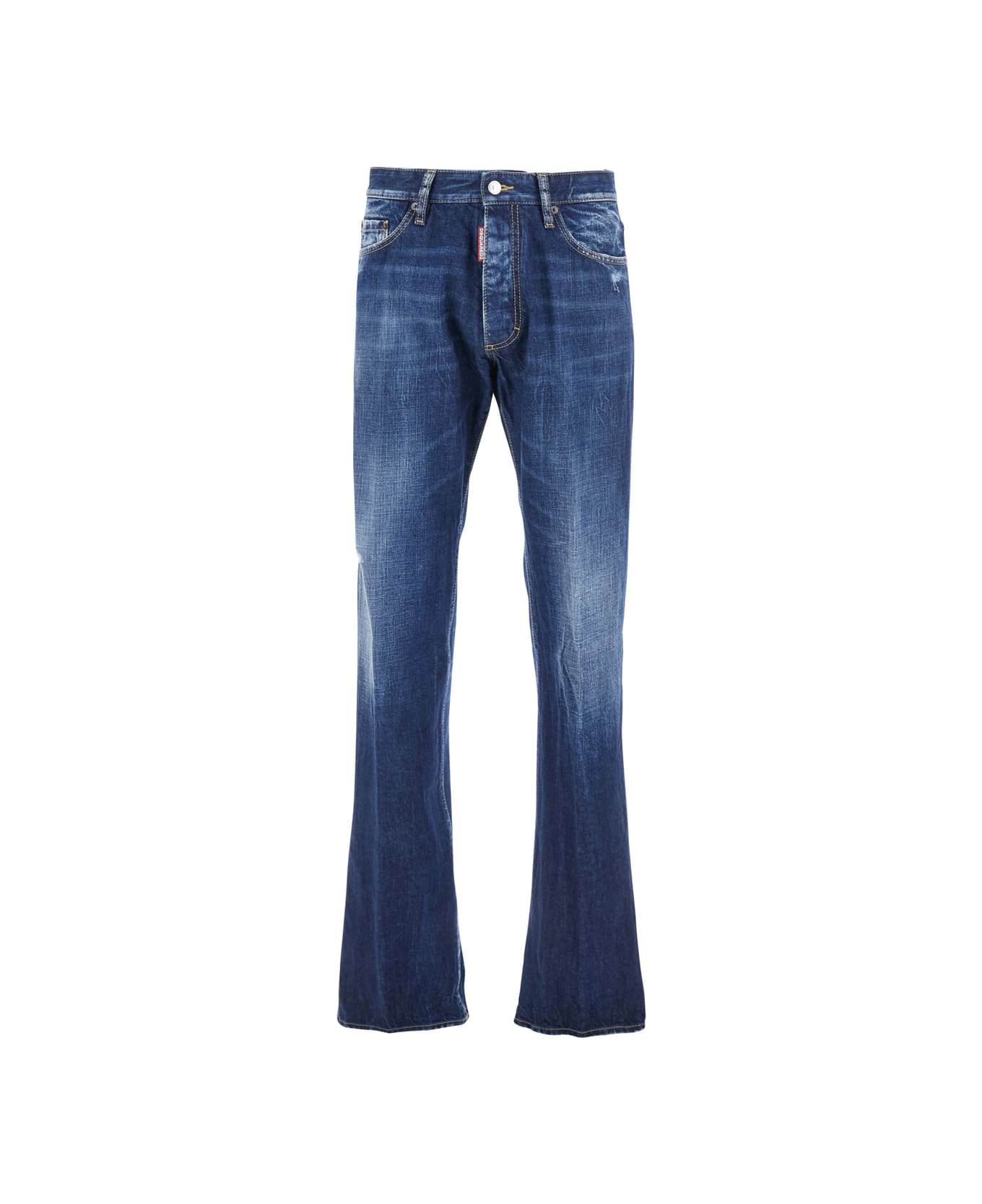Dsquared2 
the American
 Blue Jeans With Logo Patch On The Rear And Faded Effect In Denim Man - Blu