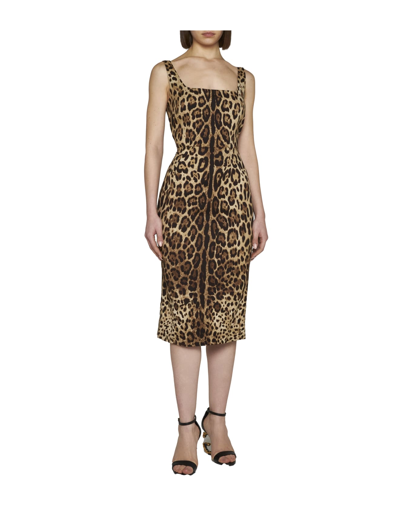 Dolce & Gabbana Animal Print Back Zip Sleeveless Dress - Brown