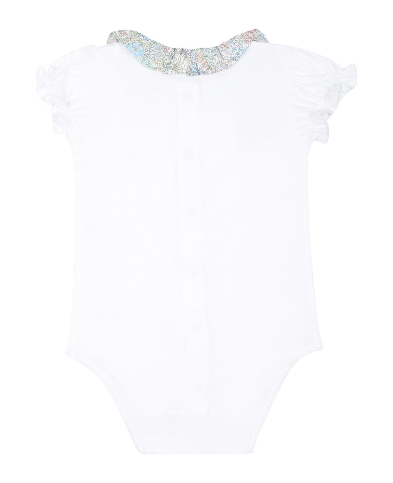 Tartine et Chocolat White Bodysuit For Baby Girl With Liberty Fabric - White