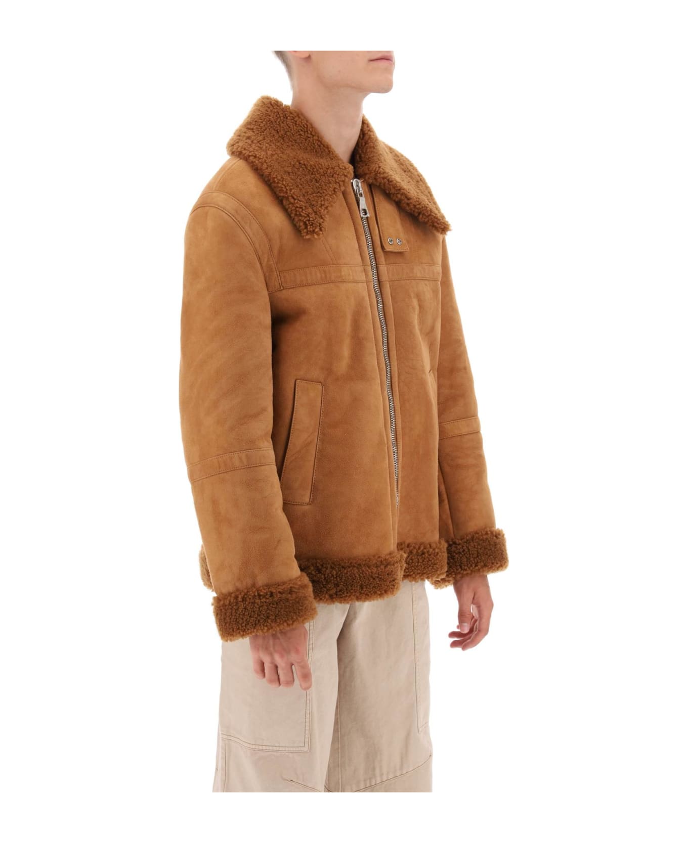Palm Angels University Shearling Jacket - BROWN  BEIGE (Brown) レザージャケット