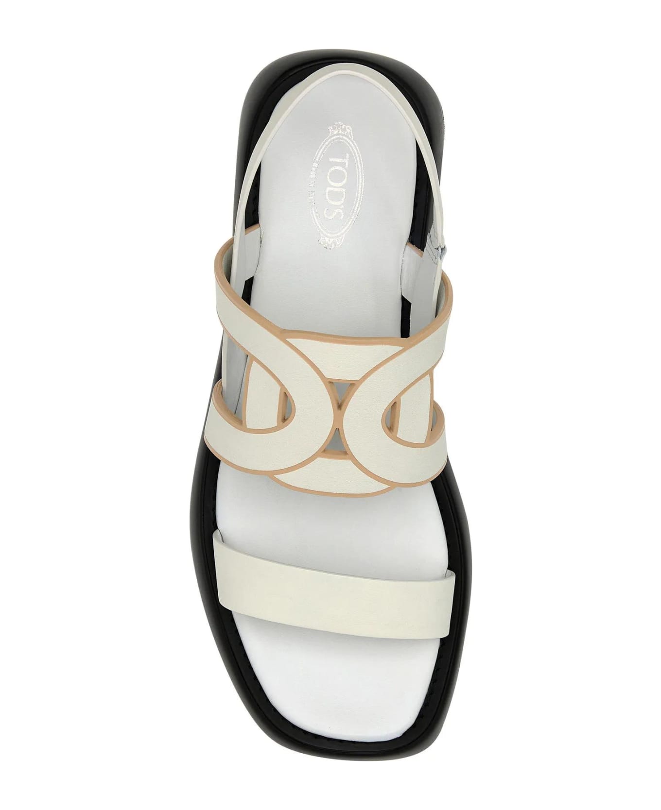 Tod's White Leather Chain Sandals - Panna