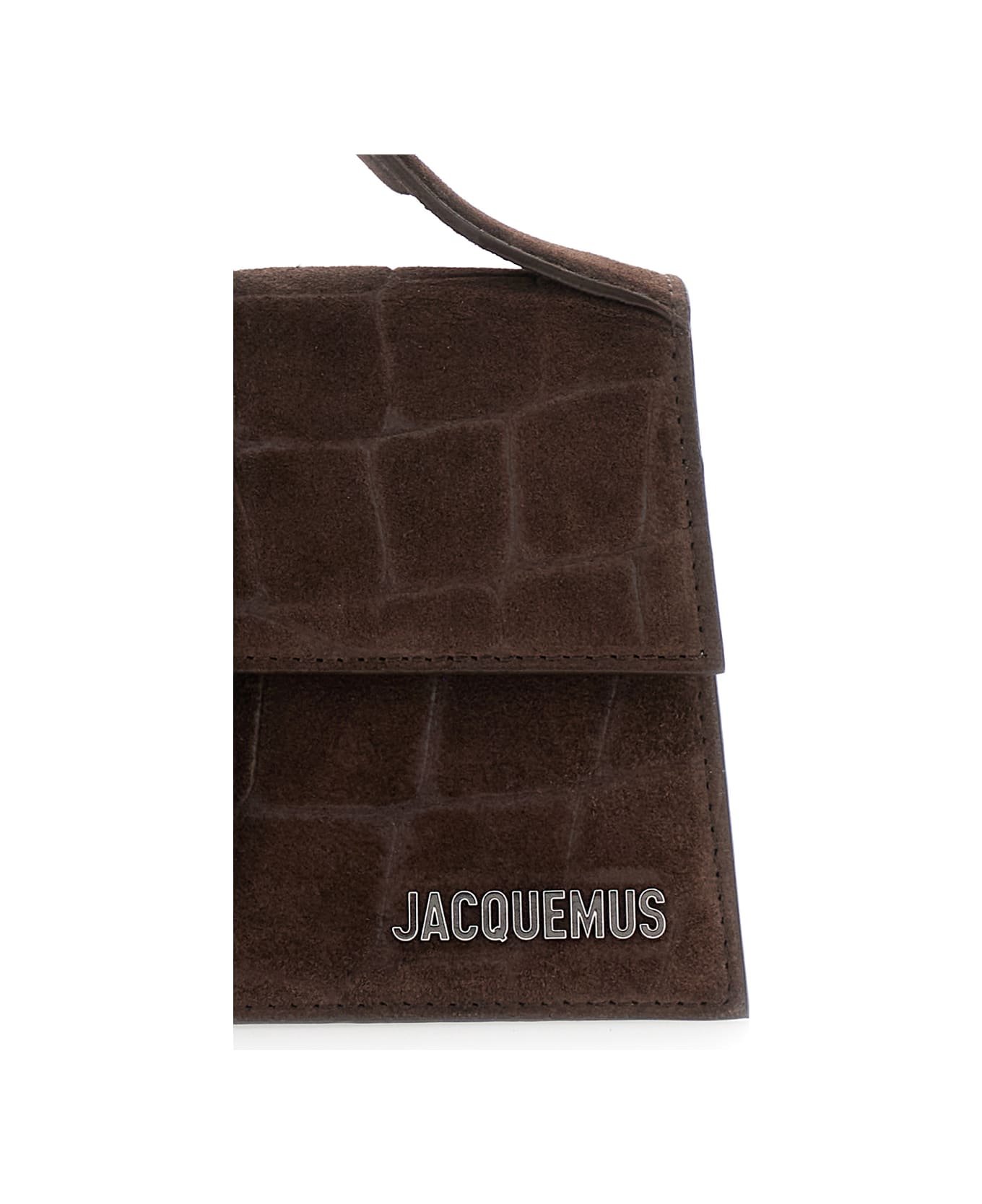 Jacquemus 
le Grand Bambino
 Brown Handbag With Logo Lettering On The Front And Embossed Crocodile Effect In Suede Woman - Brown