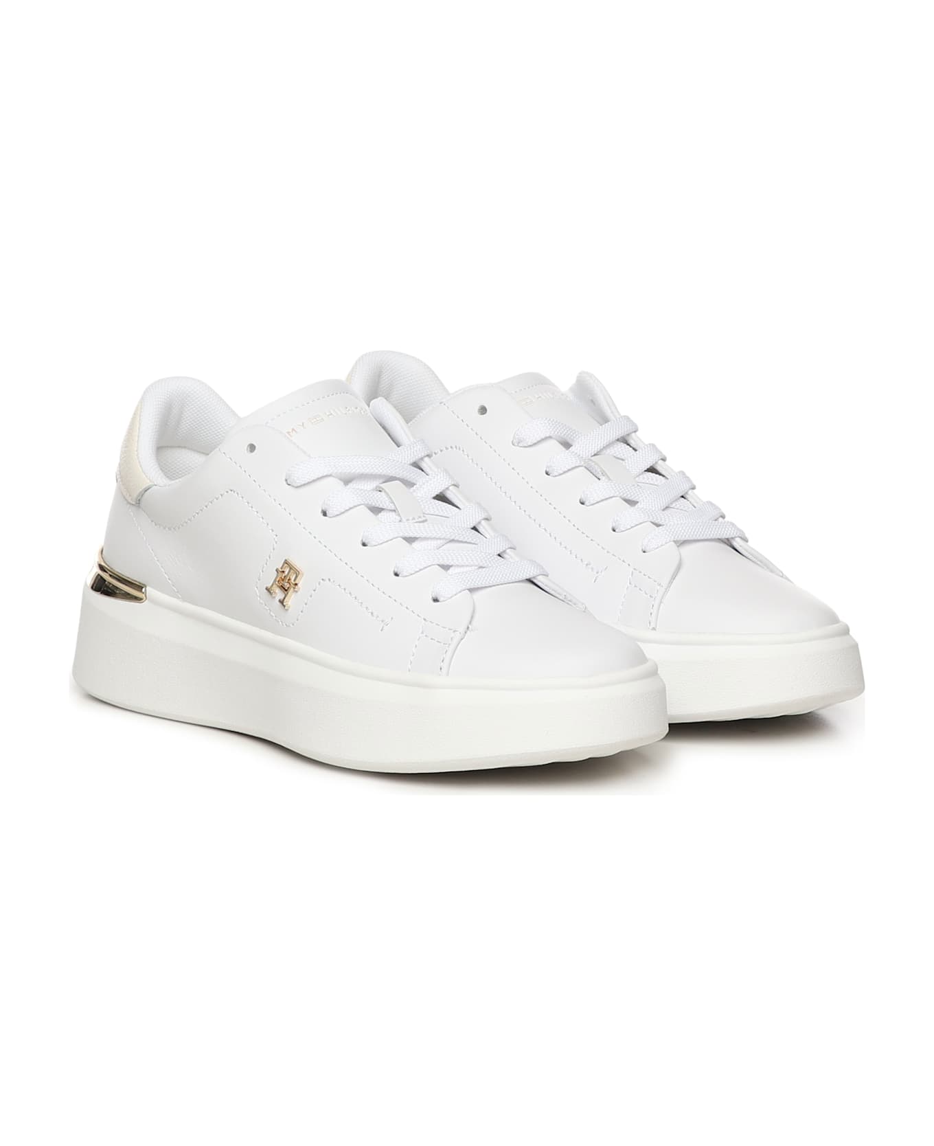 Tommy Hilfiger Leather Sneakers With Monogram - White