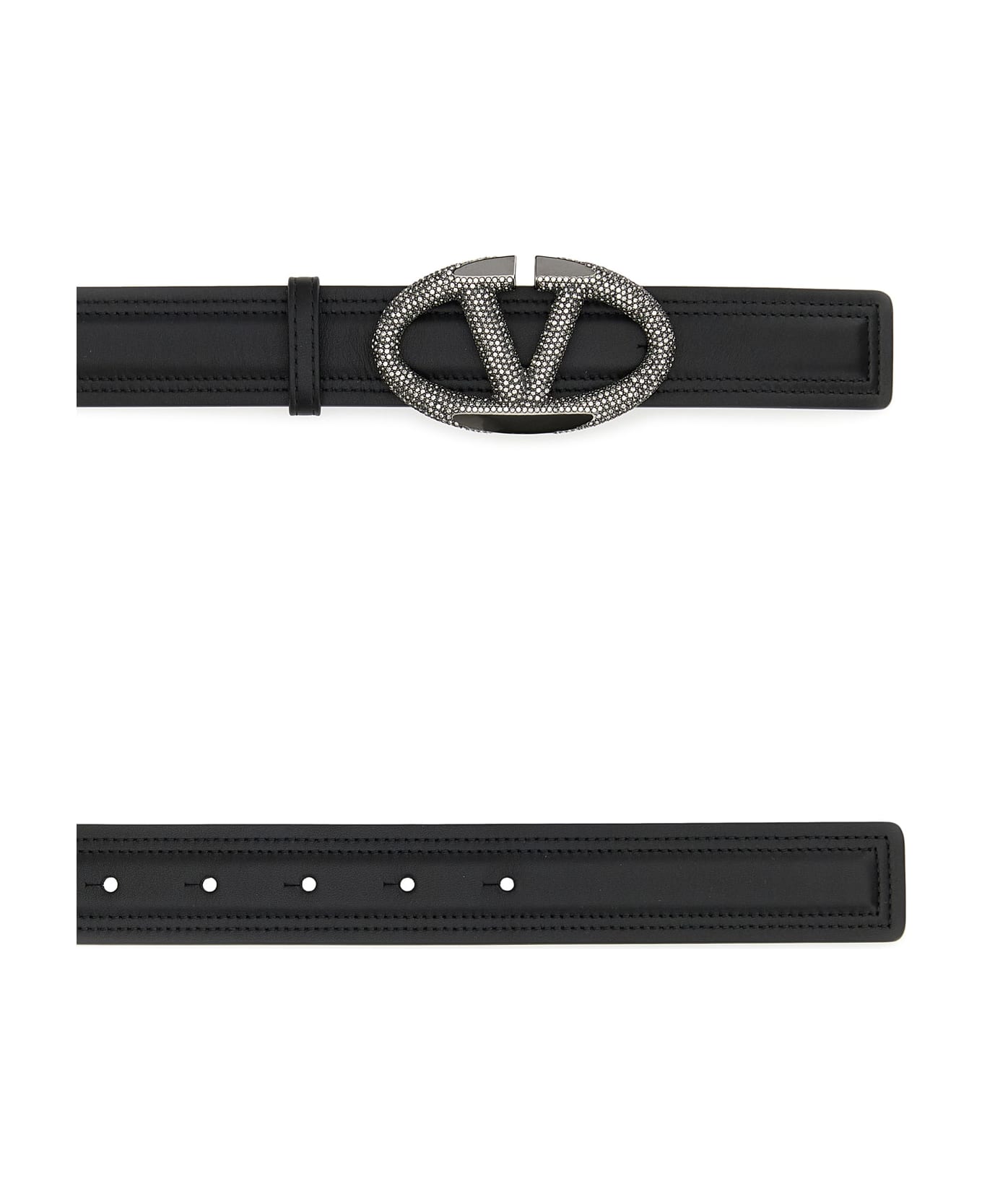 Valentino Garavani Black Leather Vlogo Belt - NEROBLACKDIAMOND