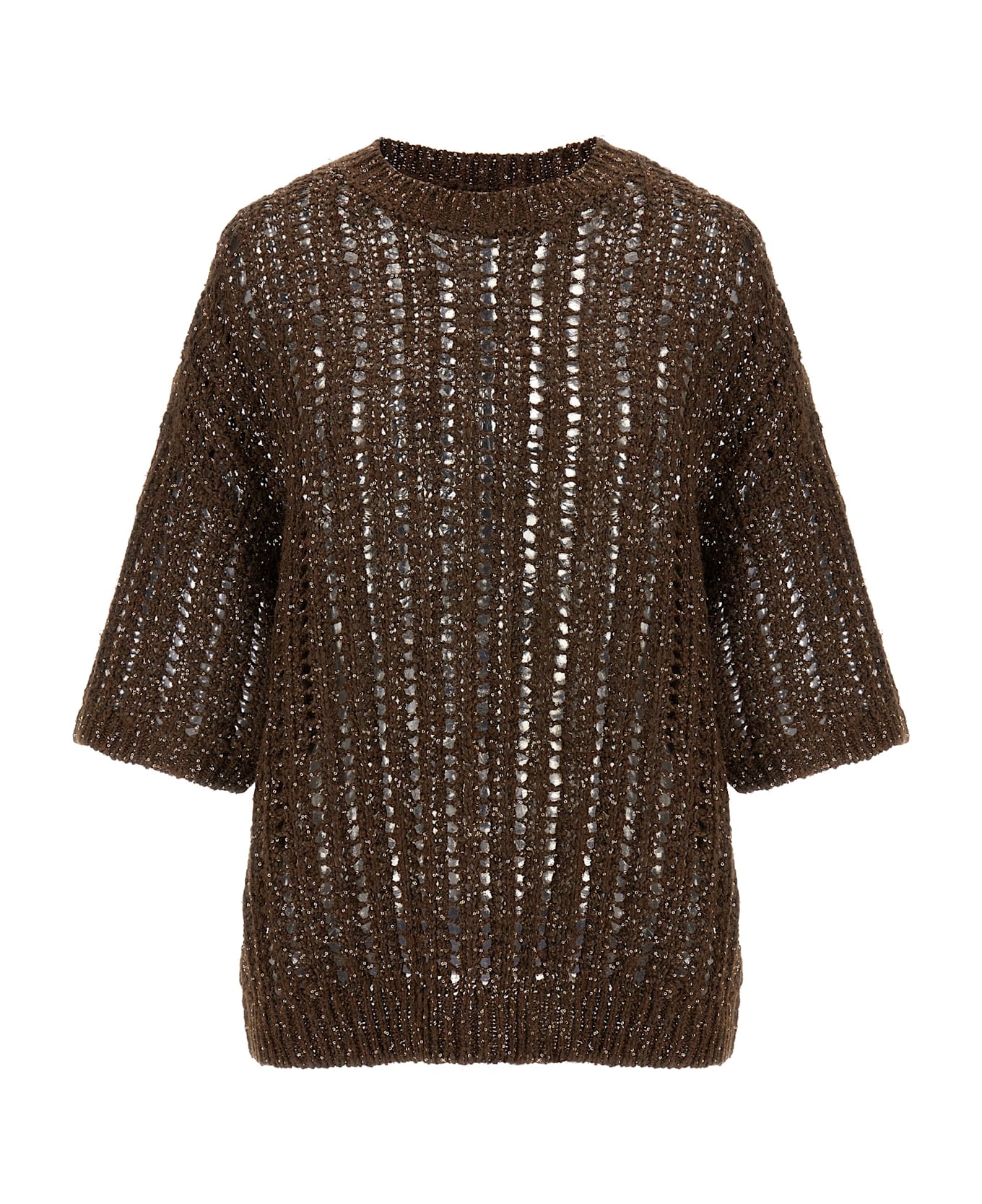 Brunello Cucinelli 
rustic Dazzling Net
 Jersey - Chocolate+marrone
