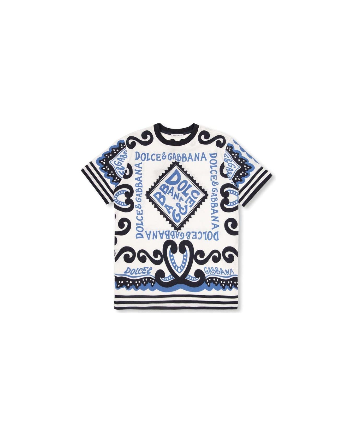 Dolce & Gabbana Marina-printed Crewneck T-shirt - Xr Marina Azzurro Tシャツ＆ポロシャツ