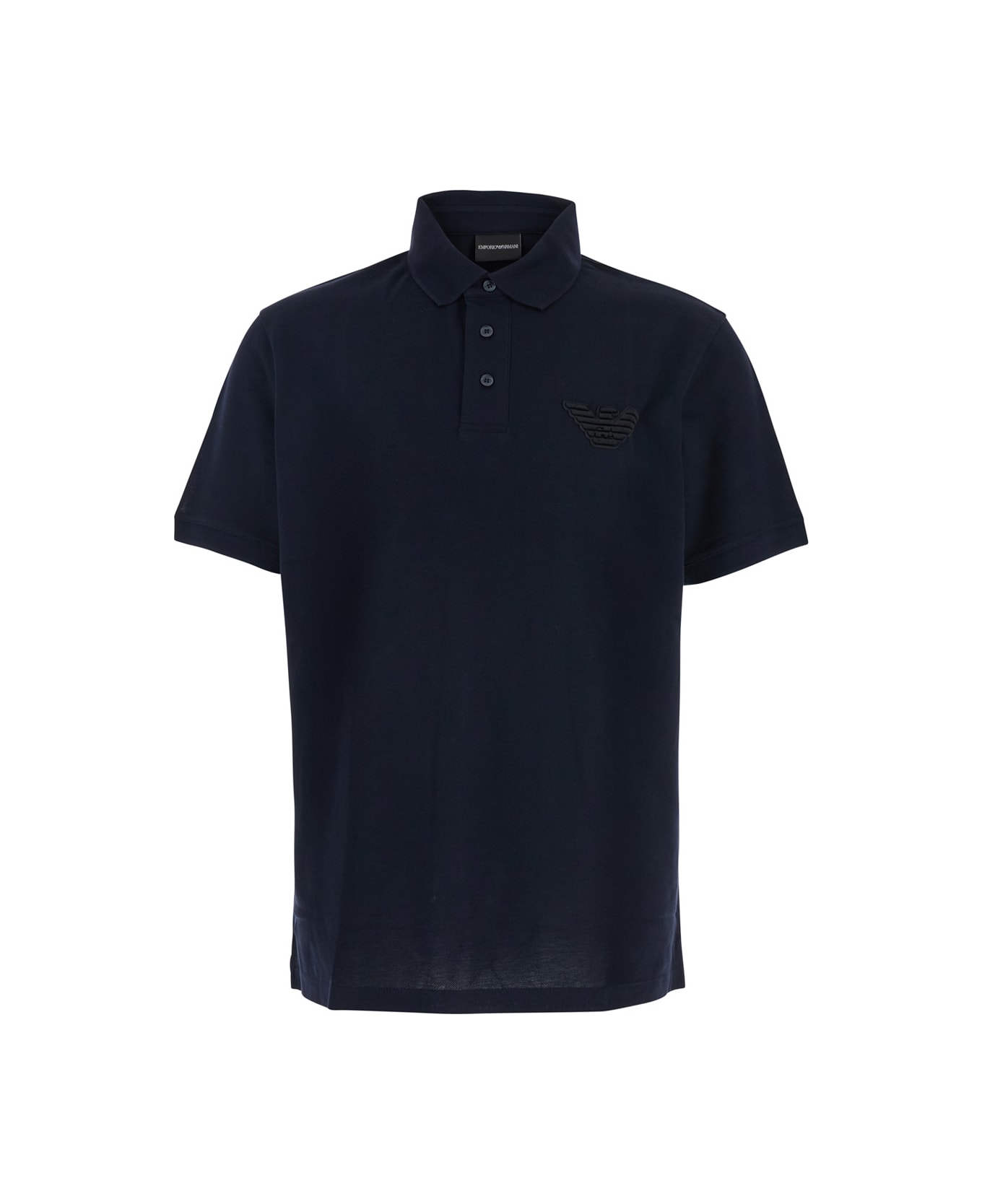 Emporio Armani Blue Polo Shirt With Classic Collar And Front Logo In Cotton Man - Blu