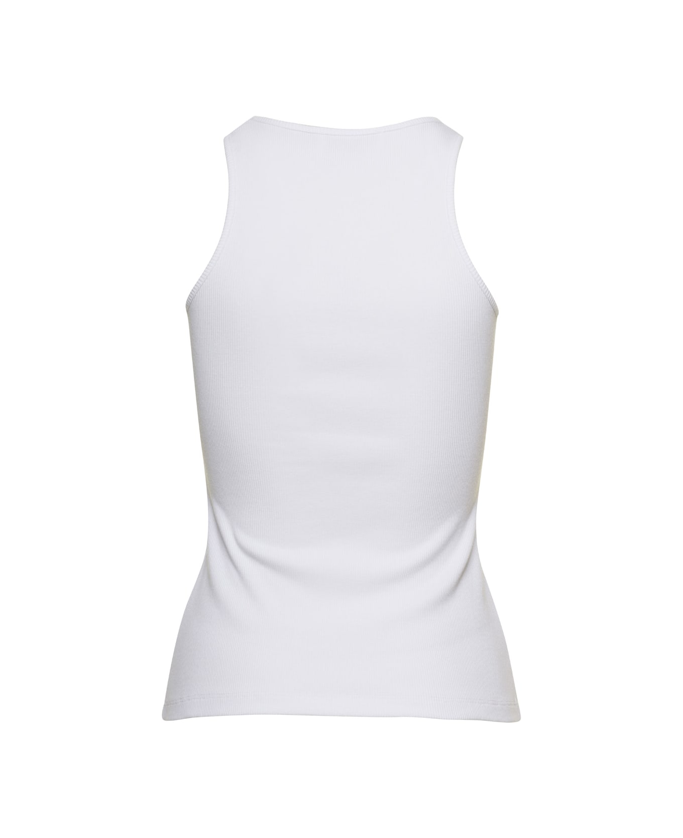 Blumarine White Ribbed Tank Top With Rhinestone Logo In Cotton Woman - White