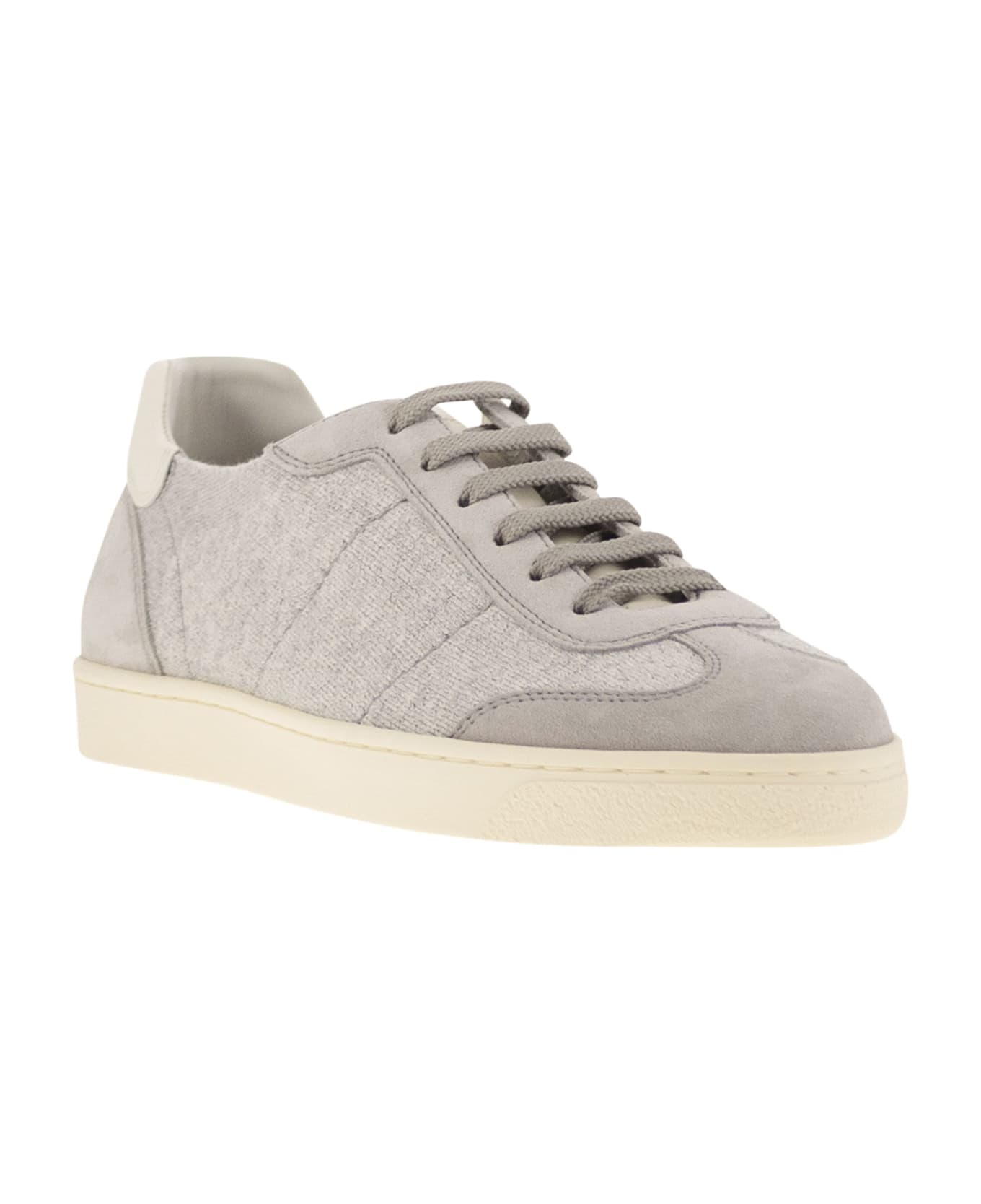 Brunello Cucinelli Cotton Knit, Washed Suede And Soft Calfskin Trainers - Cfk54