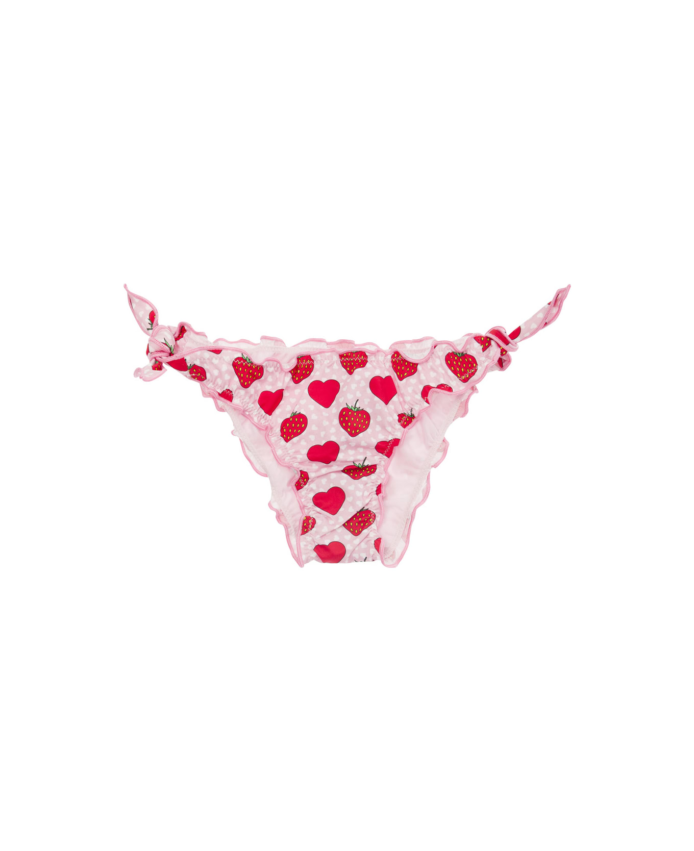 MC2 Saint Barth Pink And Red Bikini Bottom With Strawberry Print In Stretch Fabric Baby - Multicolor