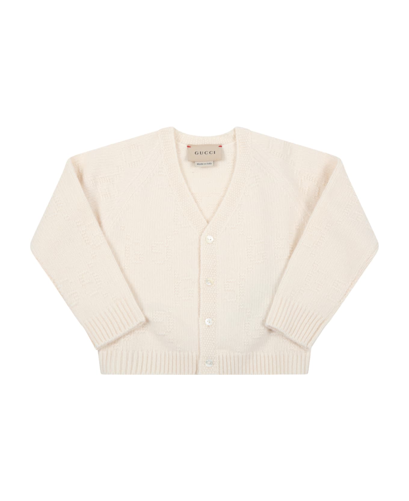 Gucci White Cardigan For Baby With Gg Motif - Ivory