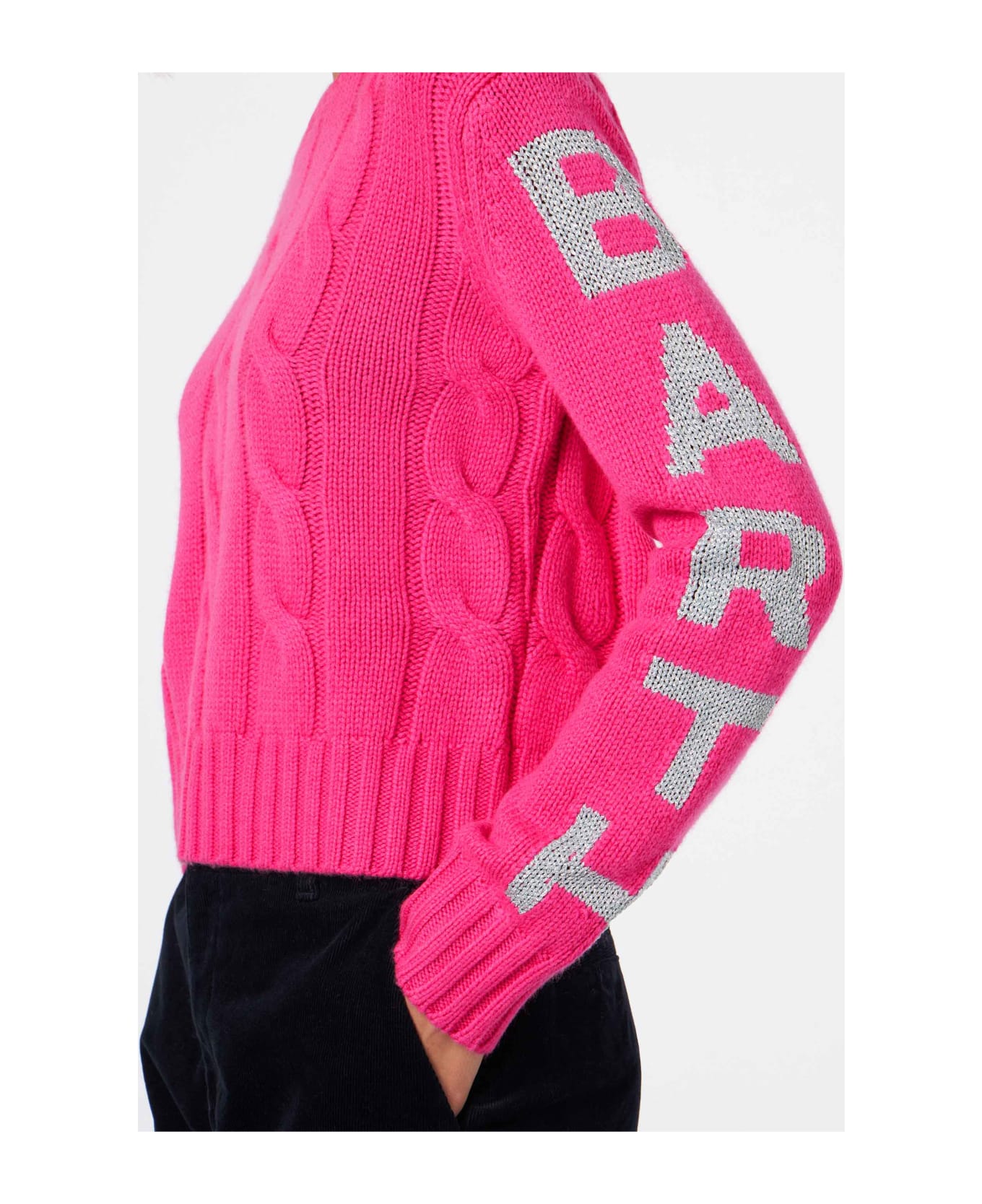 MC2 Saint Barth Woman Crewneck Braided Sweater With Saint Barth Lurex Jacquard - PINK