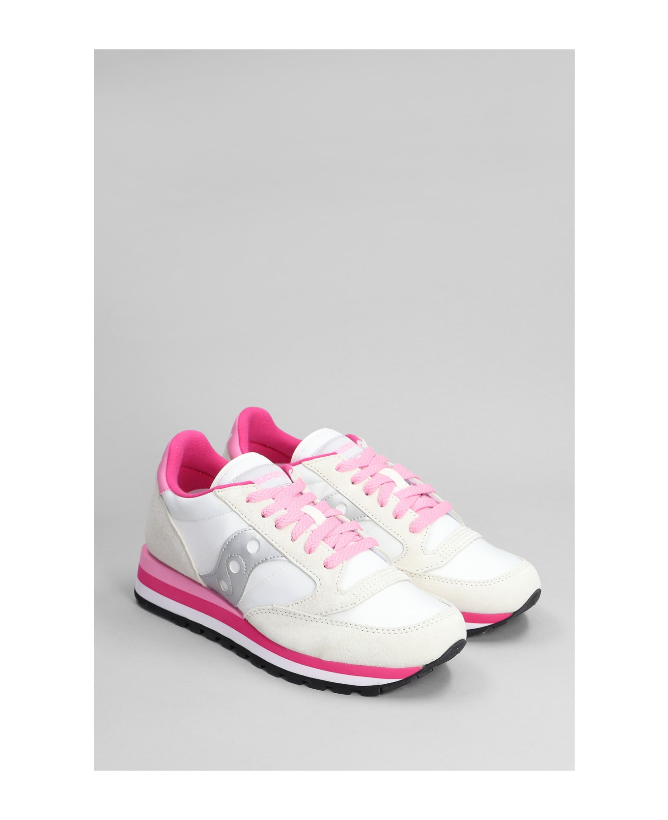 Saucony Jazz Triple Sneakers In White Suede And Fabric - White/gray/pink ウェッジシューズ