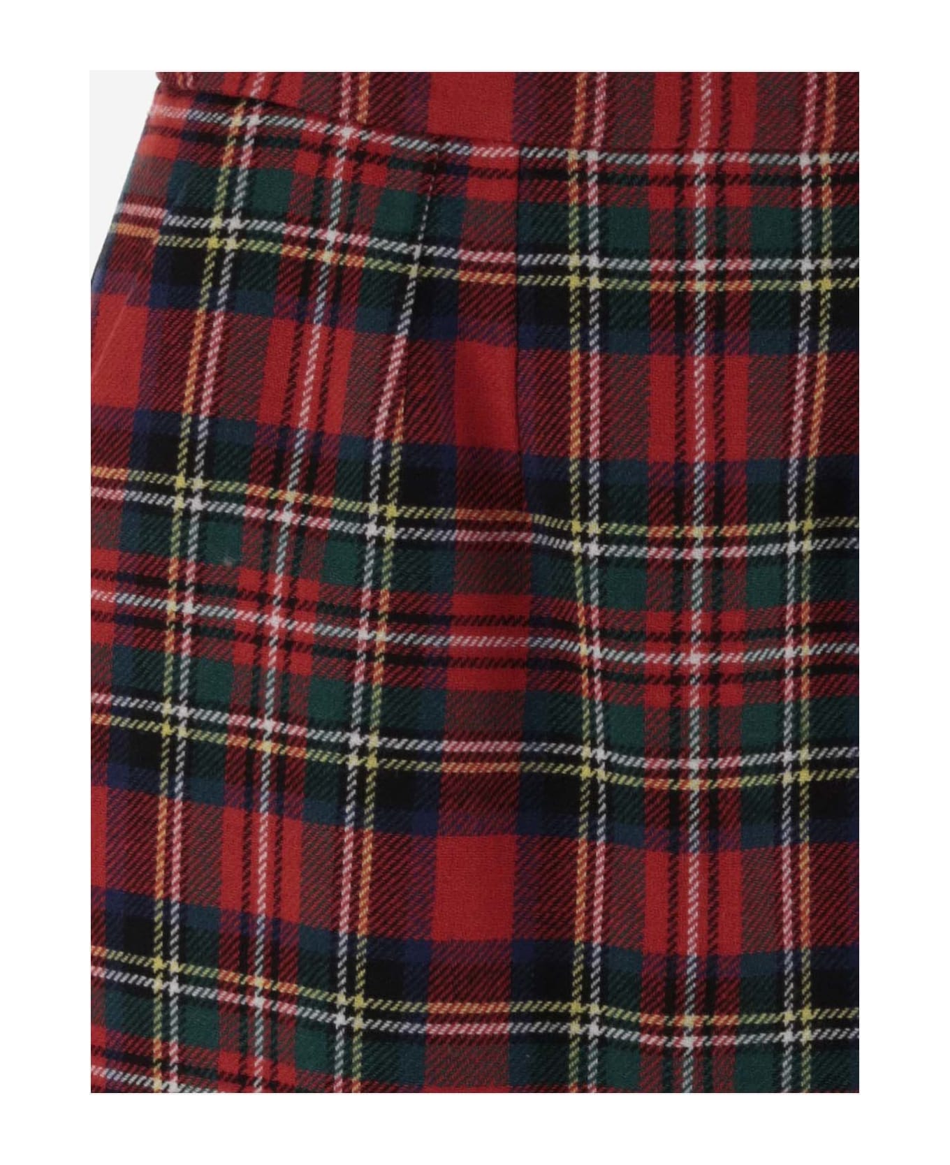 Saint Laurent Wool Blend Skirt With Check Pattern - ROUGE MULTICO
