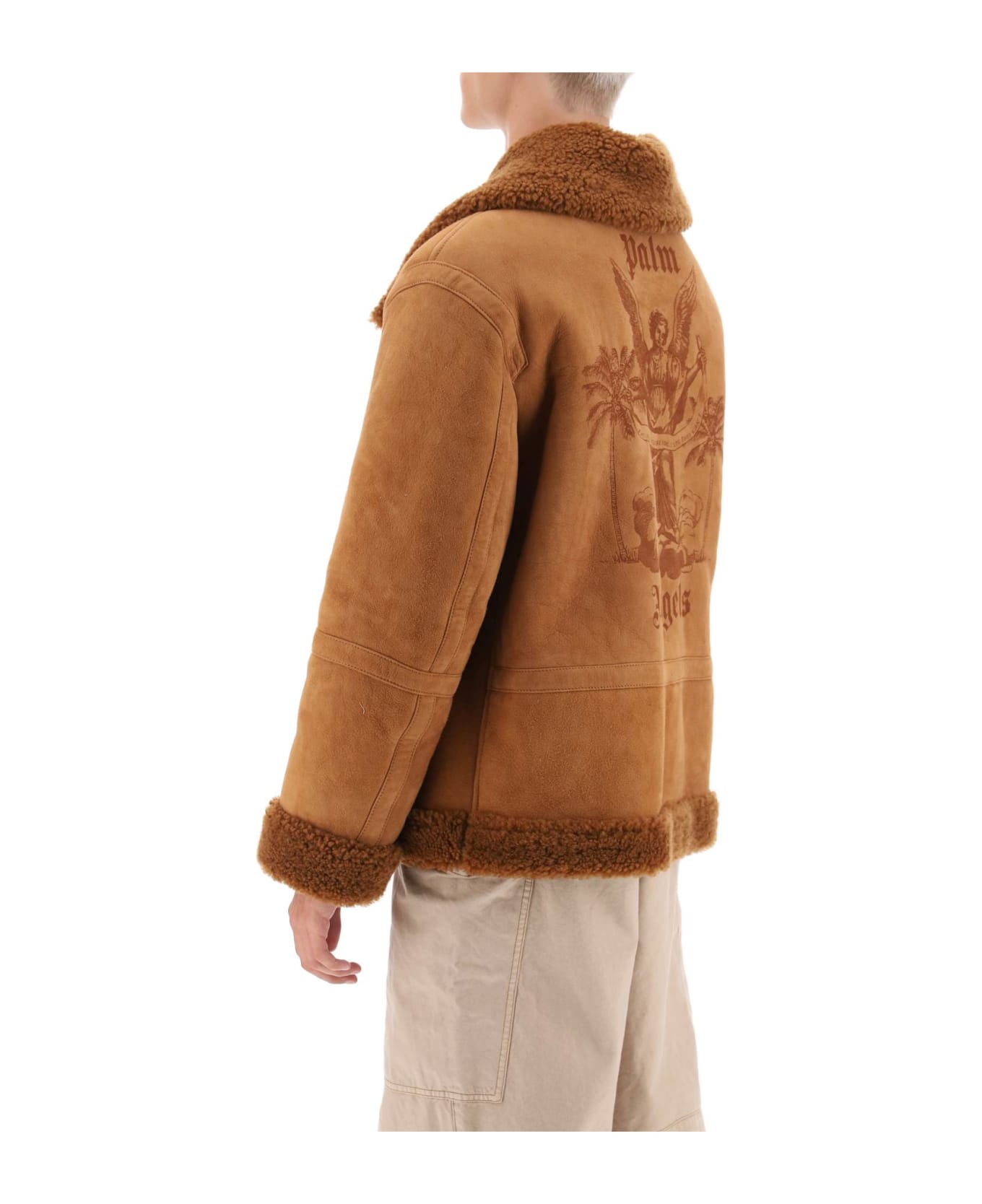 Palm Angels University Shearling Jacket - BROWN  BEIGE (Brown)