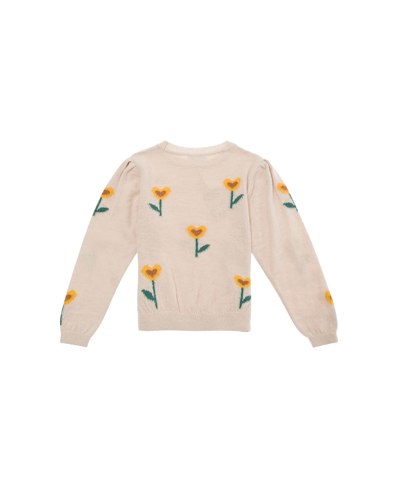 Emile Et Ida Beige Sweater With Flowers Detail In Alpaca Blend Girl - Beige