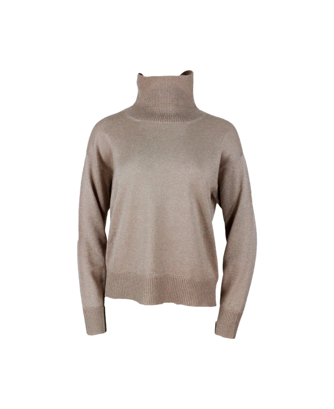 Fabiana Filippi Turtleneck Sweater In Cashmere Wool And Silk With Lurex - Beige ニットウェア