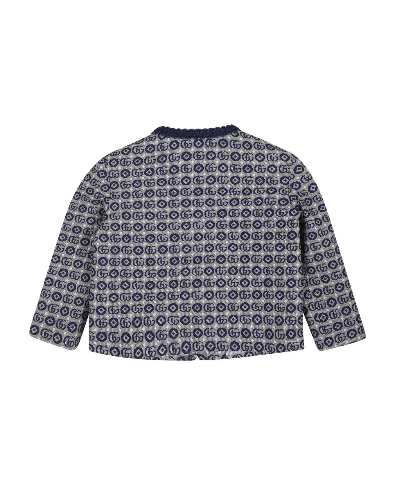 Gucci Blue Baby Jacket With All-over Double G - Blue