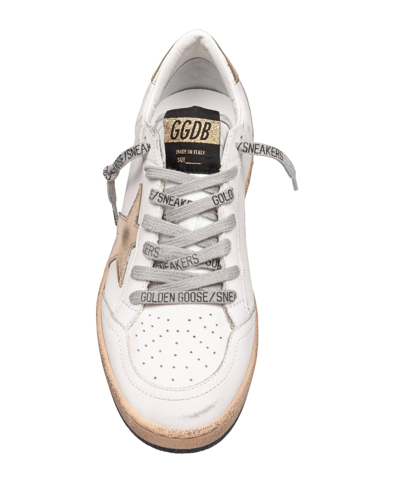 Golden Goose Ballstar Sneakers In White And Gold Leather - Multi