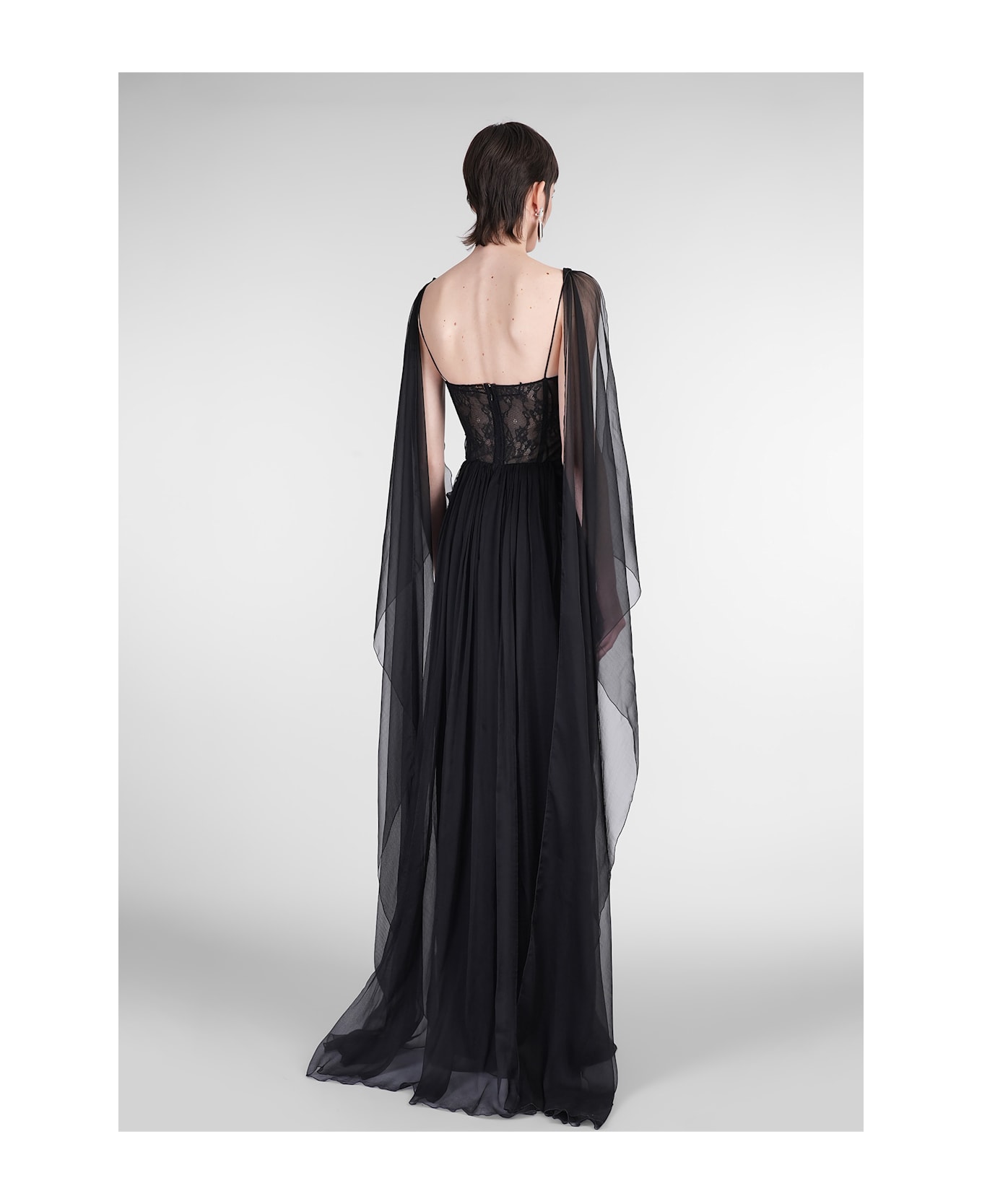 Rhea Costa Dream Long Dress In Black Silk - black
