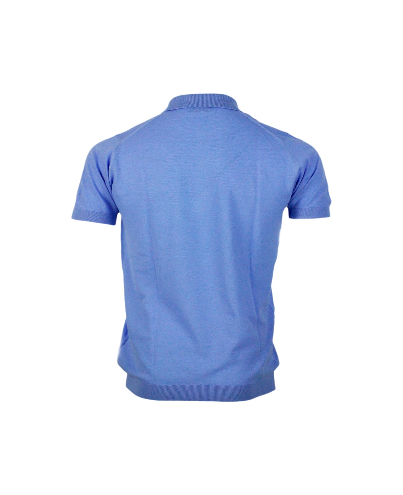 John Smedley Short-sleeved Polo Shirt In Extrafine Piqué Cotton Thread With Three Buttons - Blu ポロシャツ