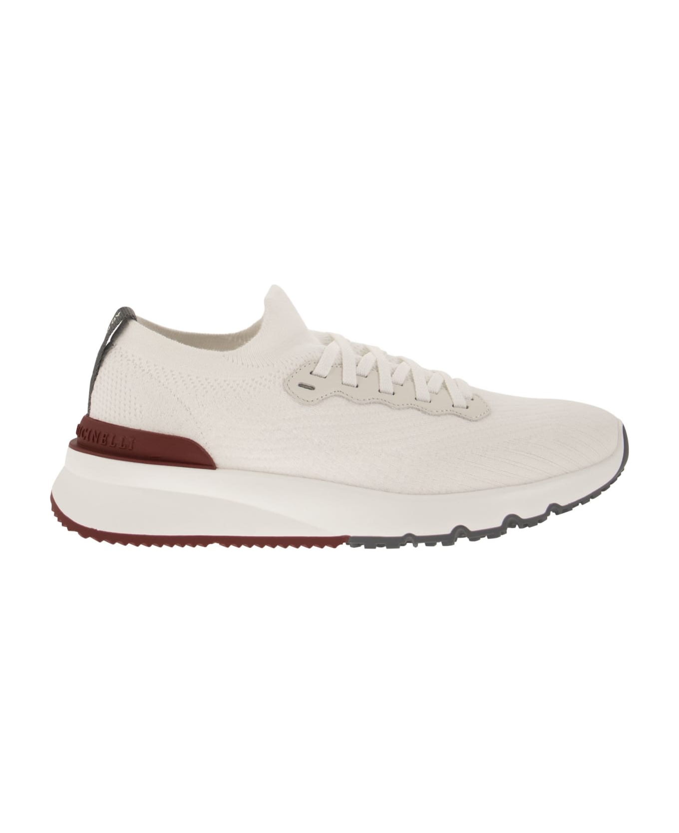 Brunello Cucinelli Runners In Cotton Knit And Semi-glossy Calf Leather - White