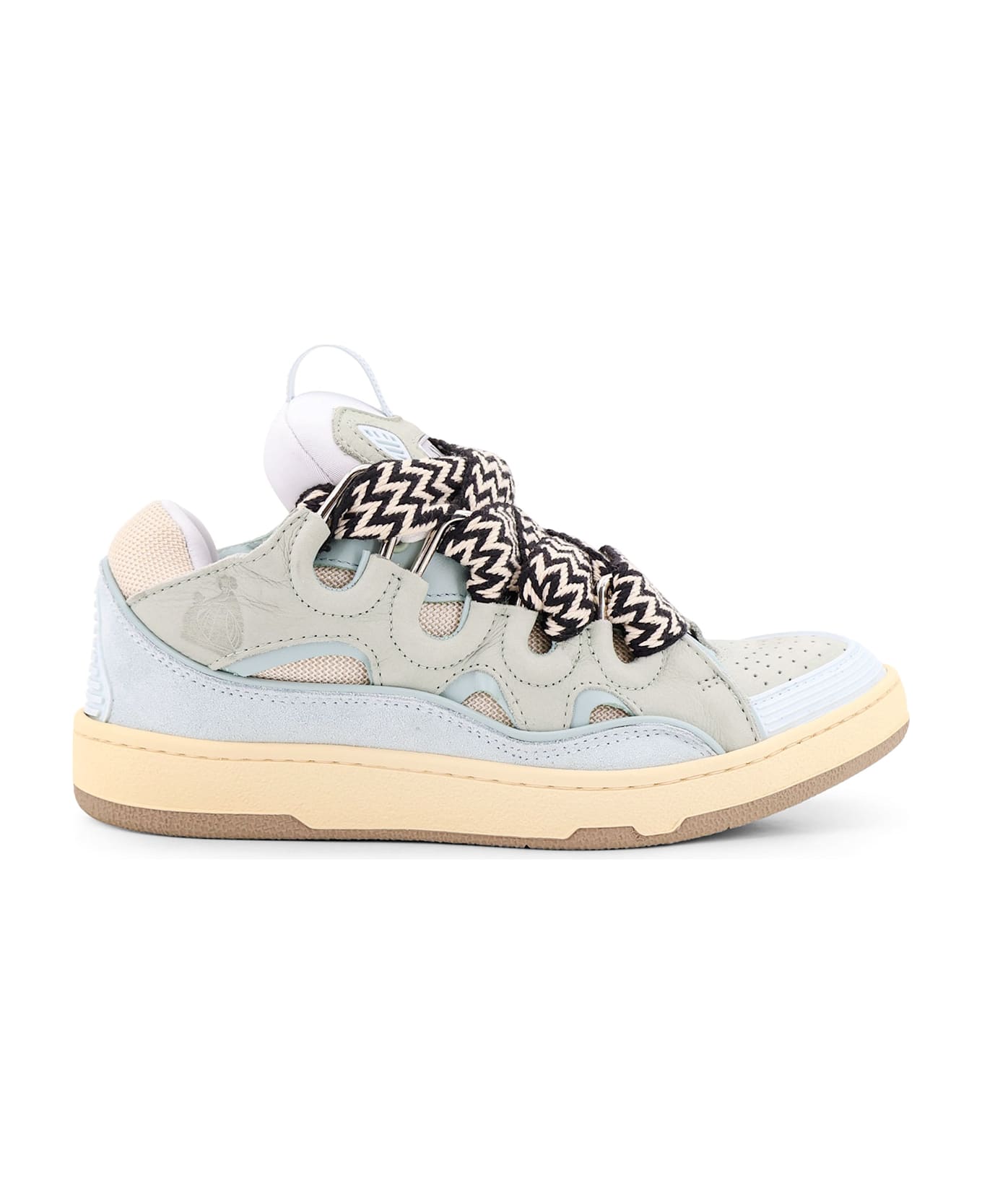 Lanvin Curb Leather Sneakers With Mesh Inserts - Blue