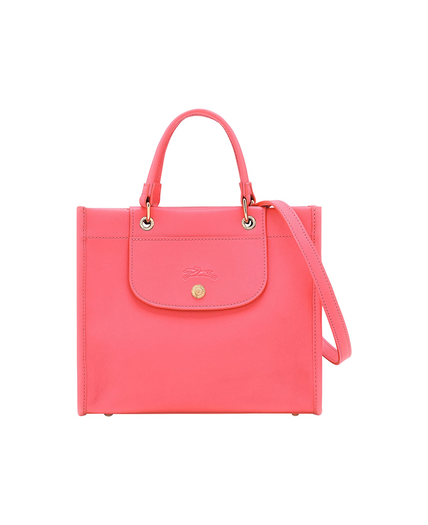 Longchamp 
small Cabas
 Pink Handbag With Embossed Logo On The Front And Adjustable And Removable Shoulder Strap In Leather Woman - Pink