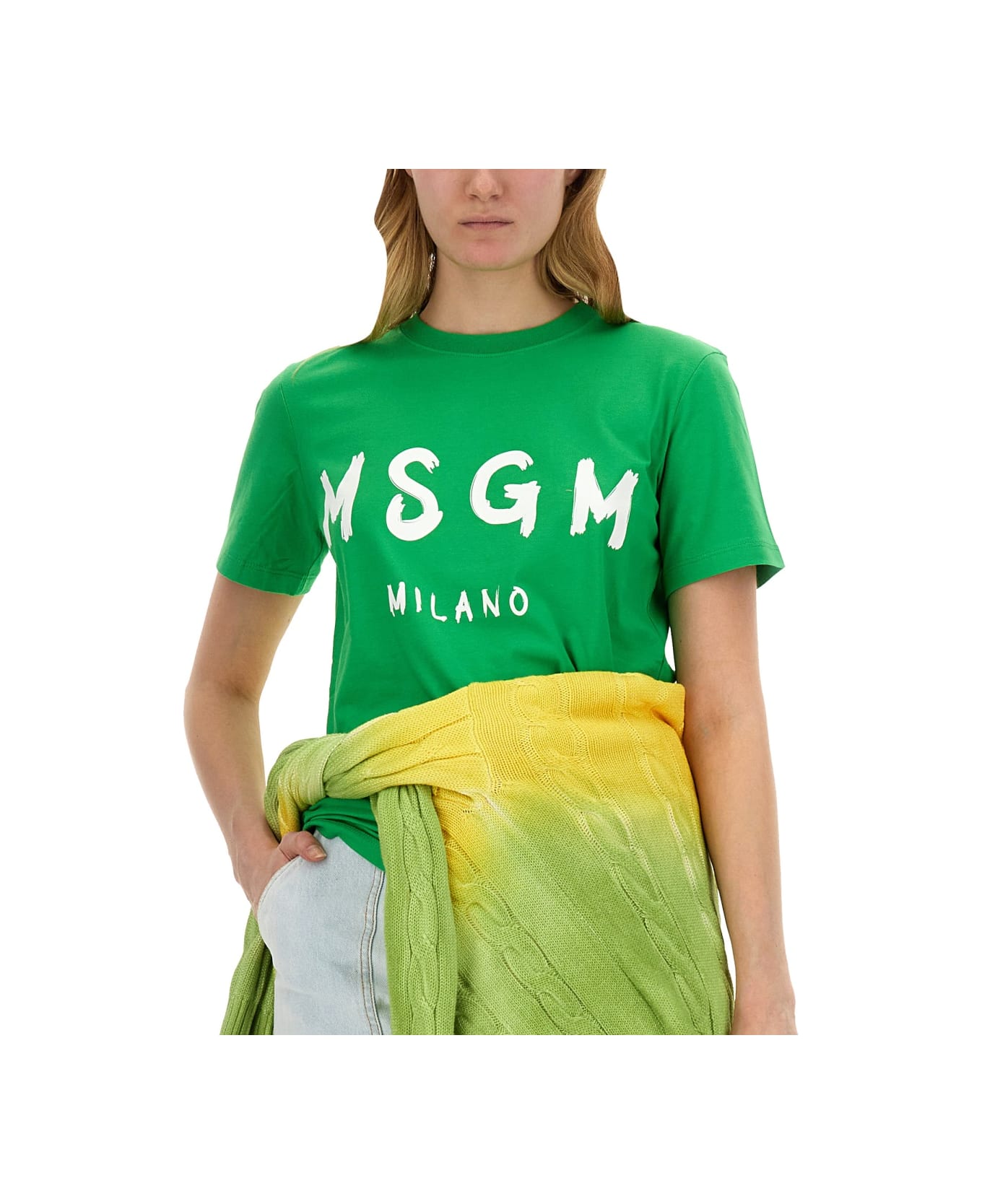 MSGM T-shirt With Logo - GREEN Tシャツ