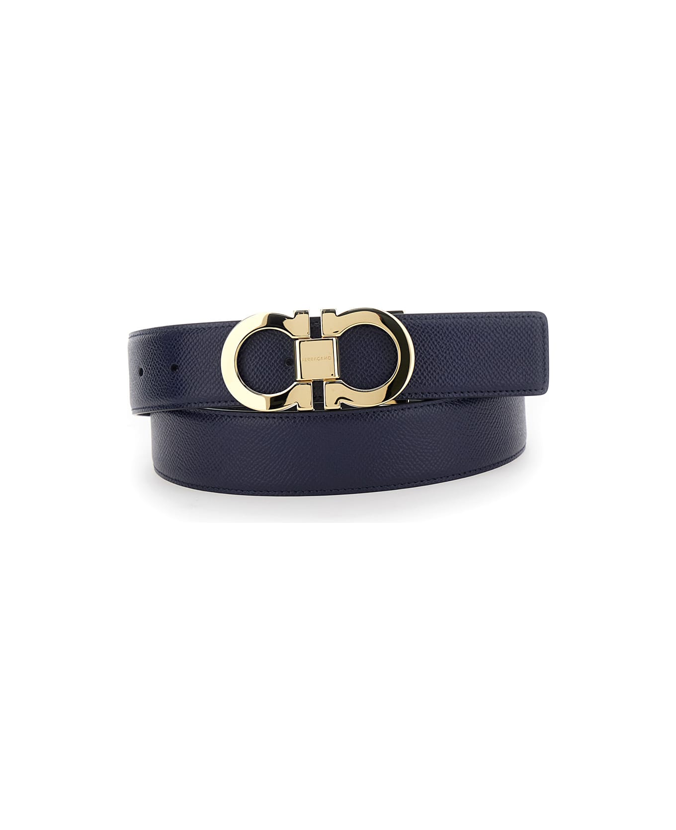 Ferragamo Black Reversible Belt With Gancini Buckle In Leather Man - BLUE/BLACK