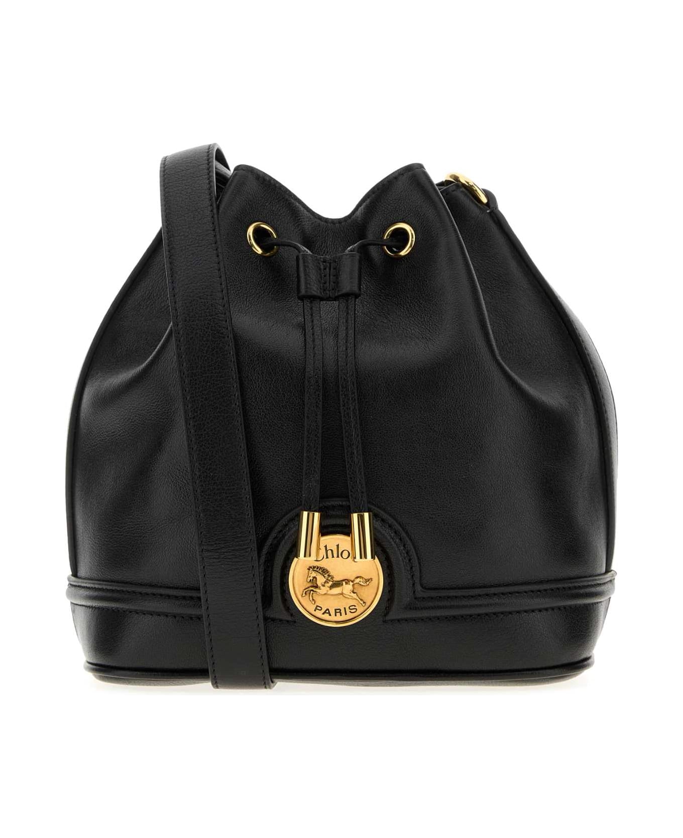 Chloé Black Leather Bucket Bag - BLACK