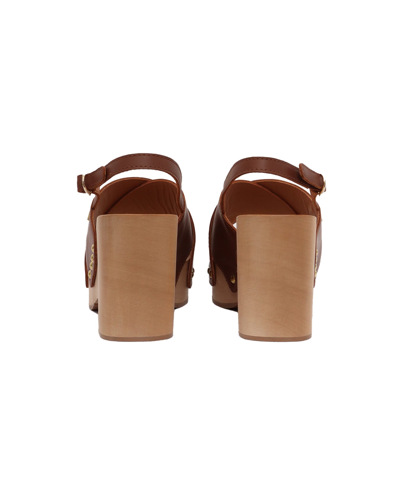 Via Roma 15 Wooden Heeled Sandals - BROWN