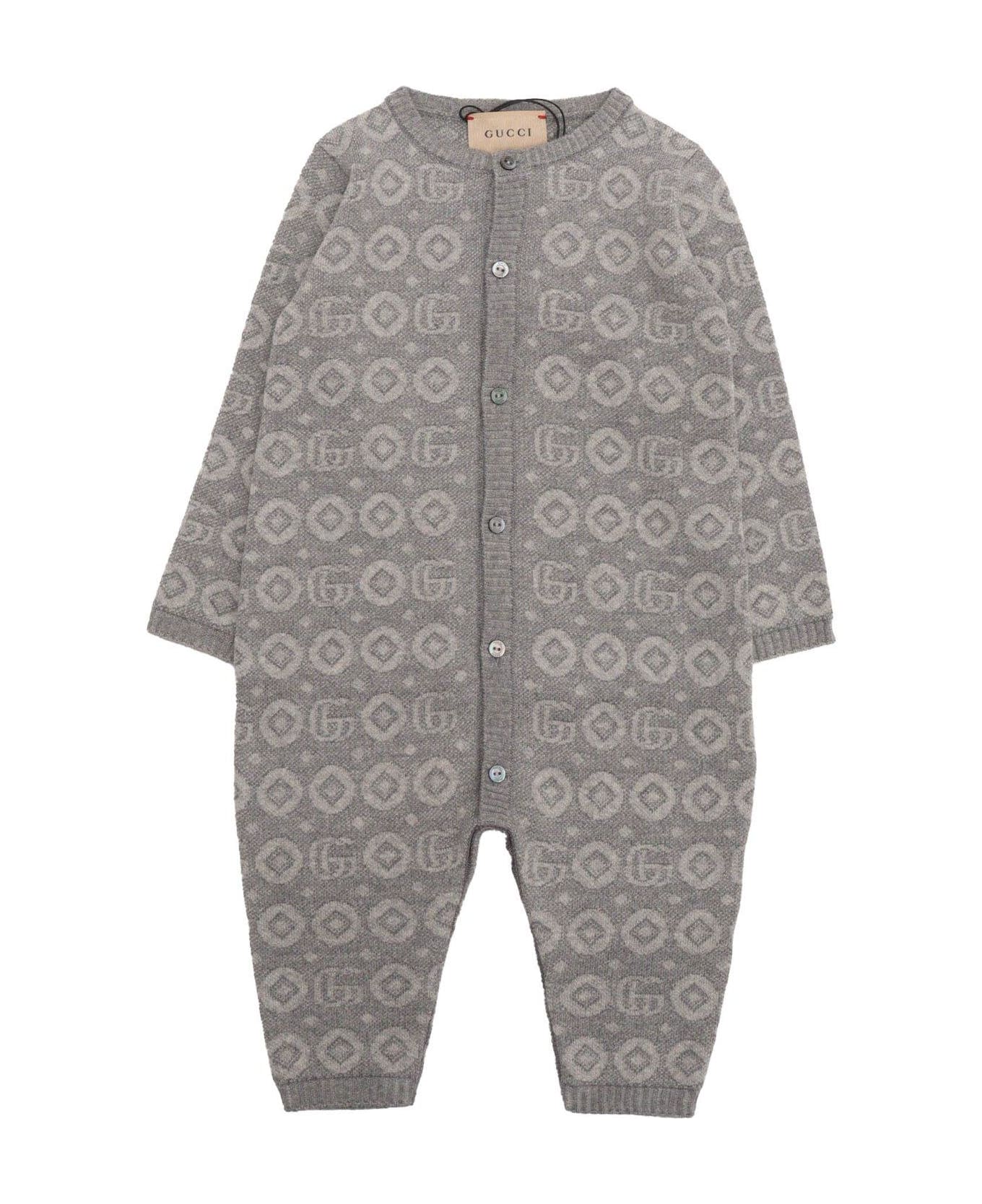 Gucci Double G-intarsia Long-sleeved Romper - Grey