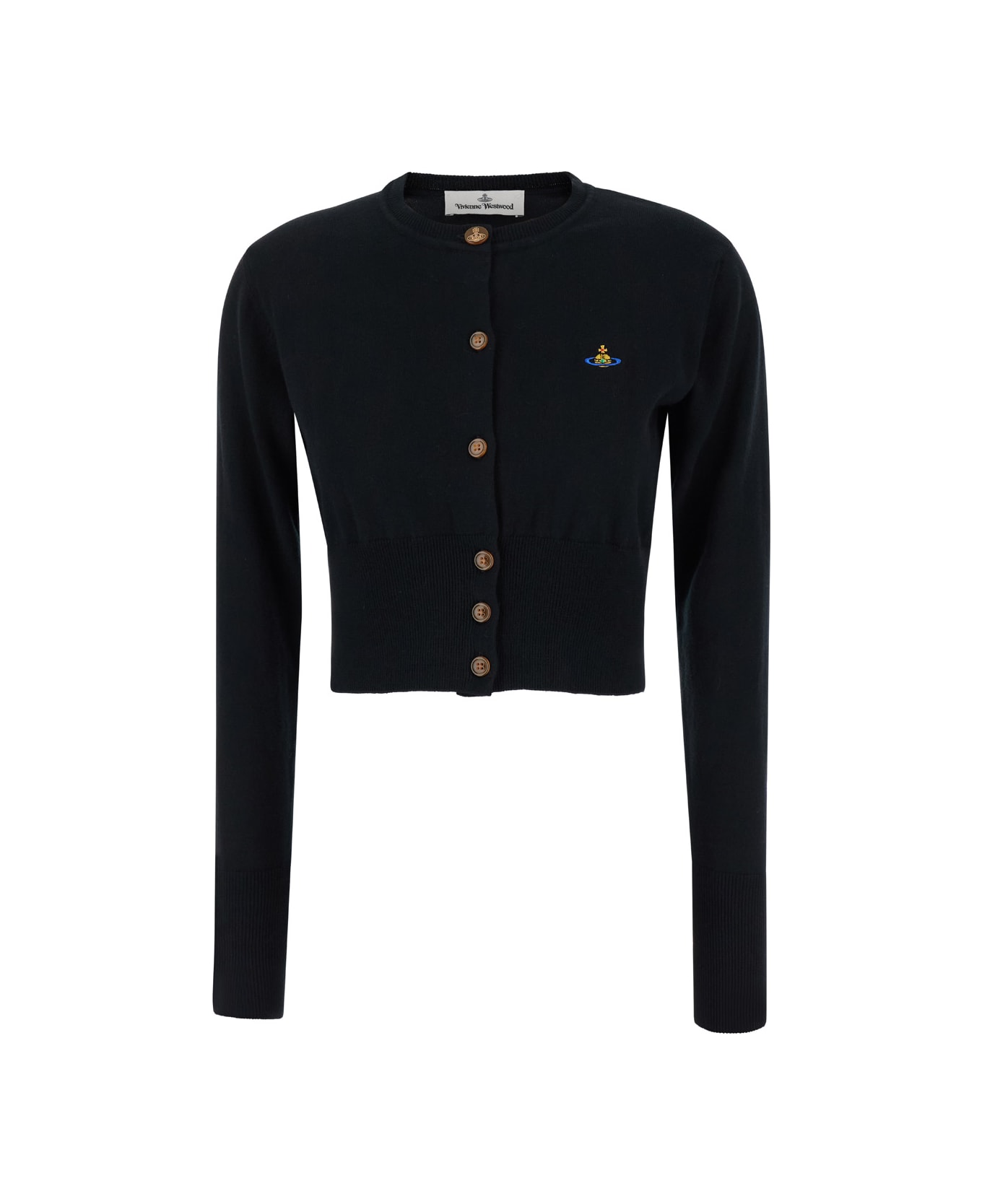 Vivienne Westwood 
bea
 Black Cropped Cardigan With Orb Embroidery In Cotton And Cashmere Woman - Black