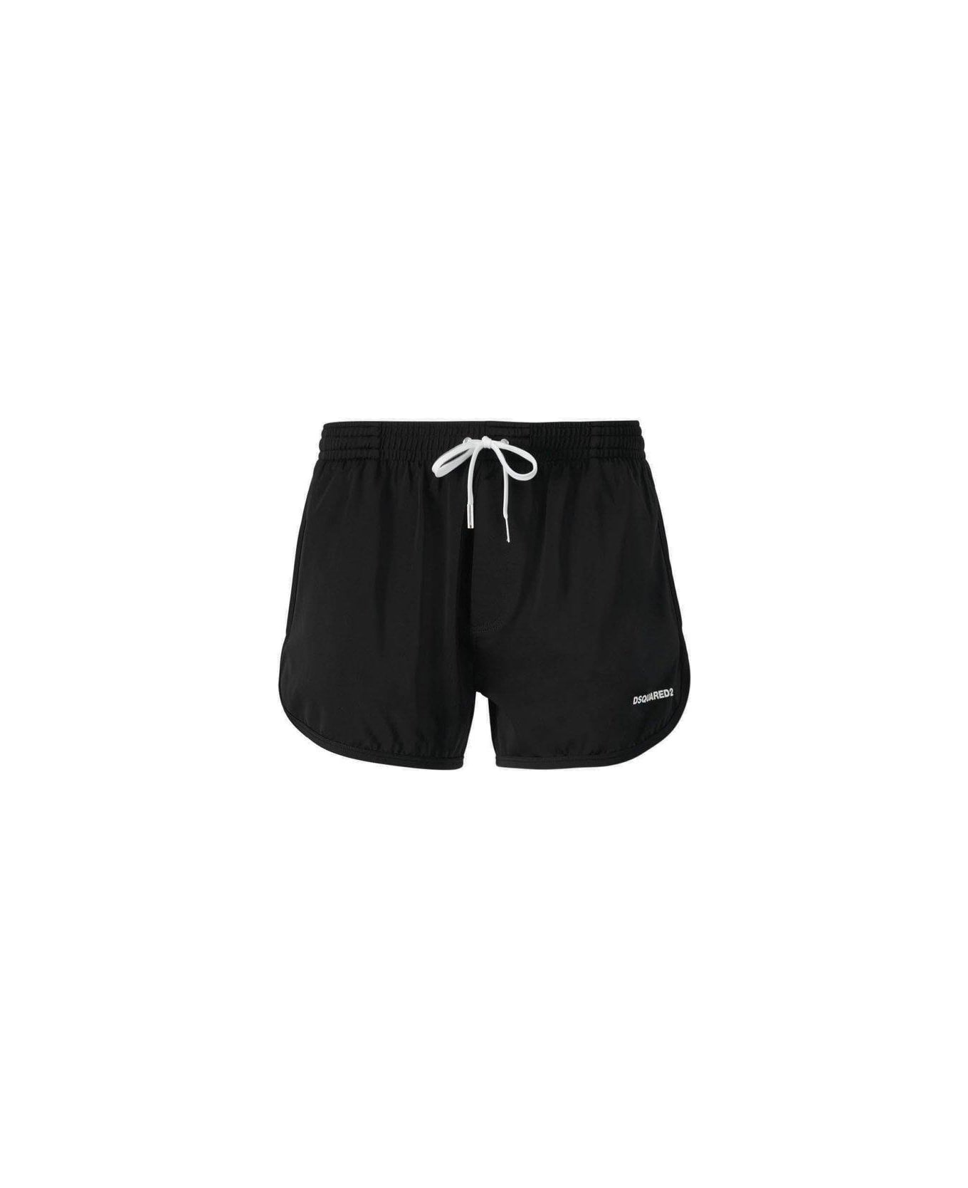 Dsquared2 Logo Printed Drawstring Swim Shorts - Black