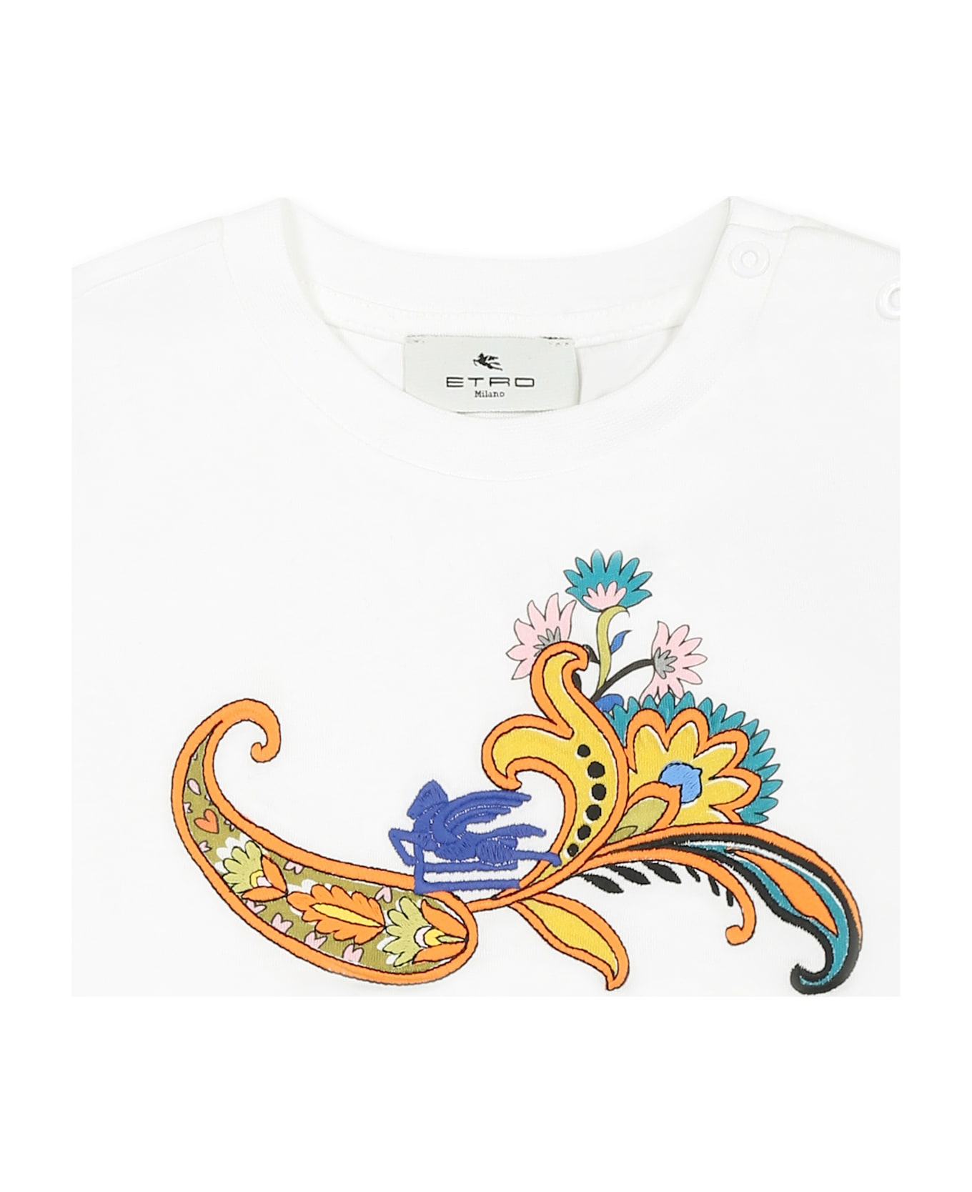 Etro White T-shirt For Baby Girl With Floral Motif - White