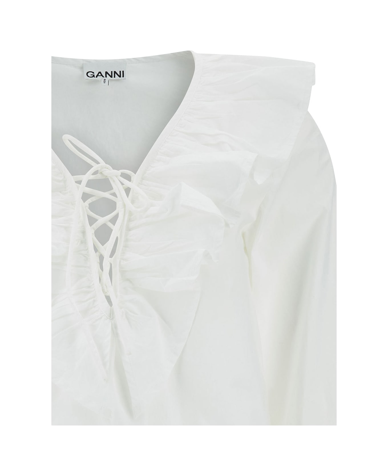 Ganni White Cotton Shirt - BRIGHT WHITE シャツ