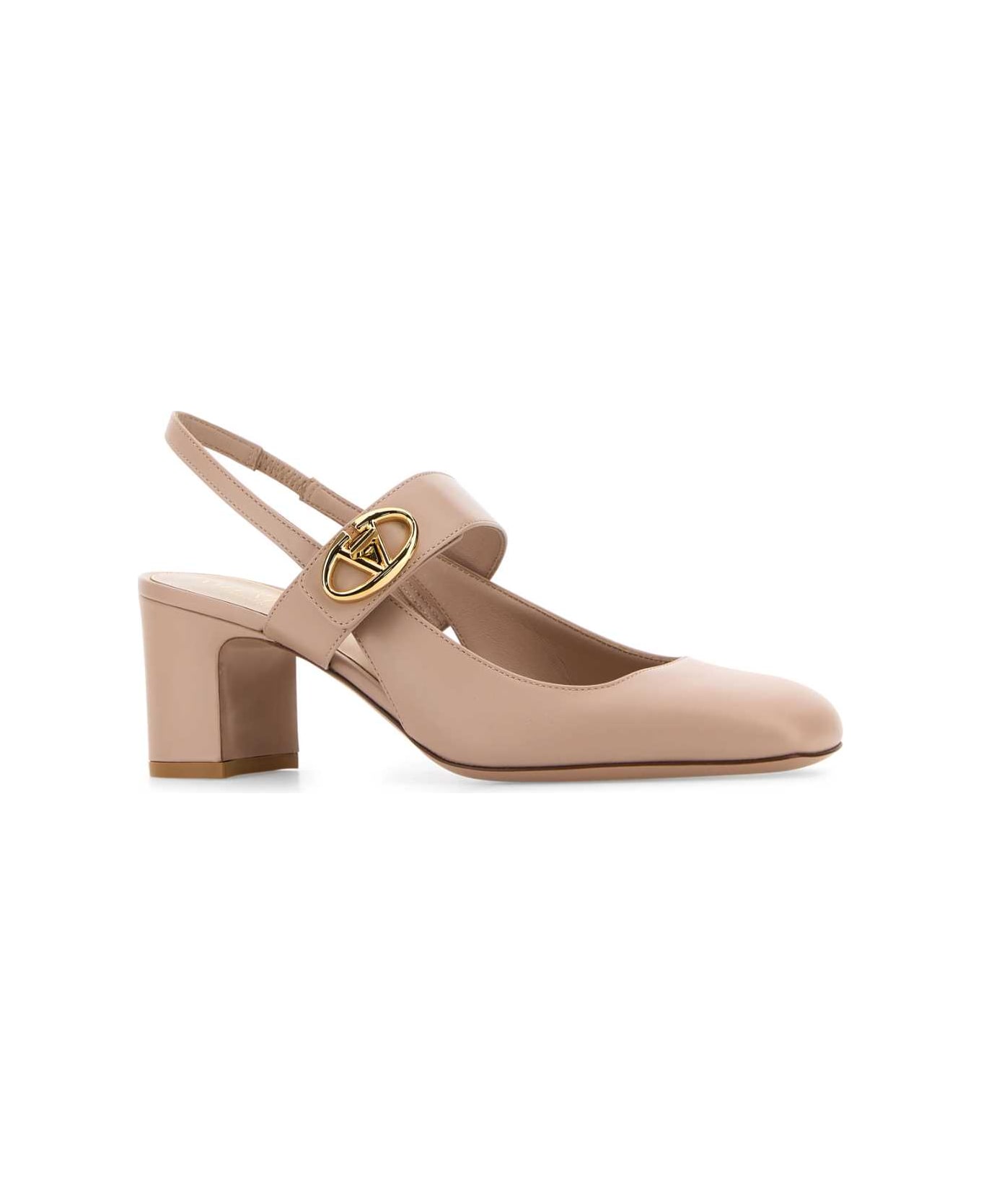 Valentino Garavani Powder Pink Leather Vlogo Locker Pumps - BEIGEROSE