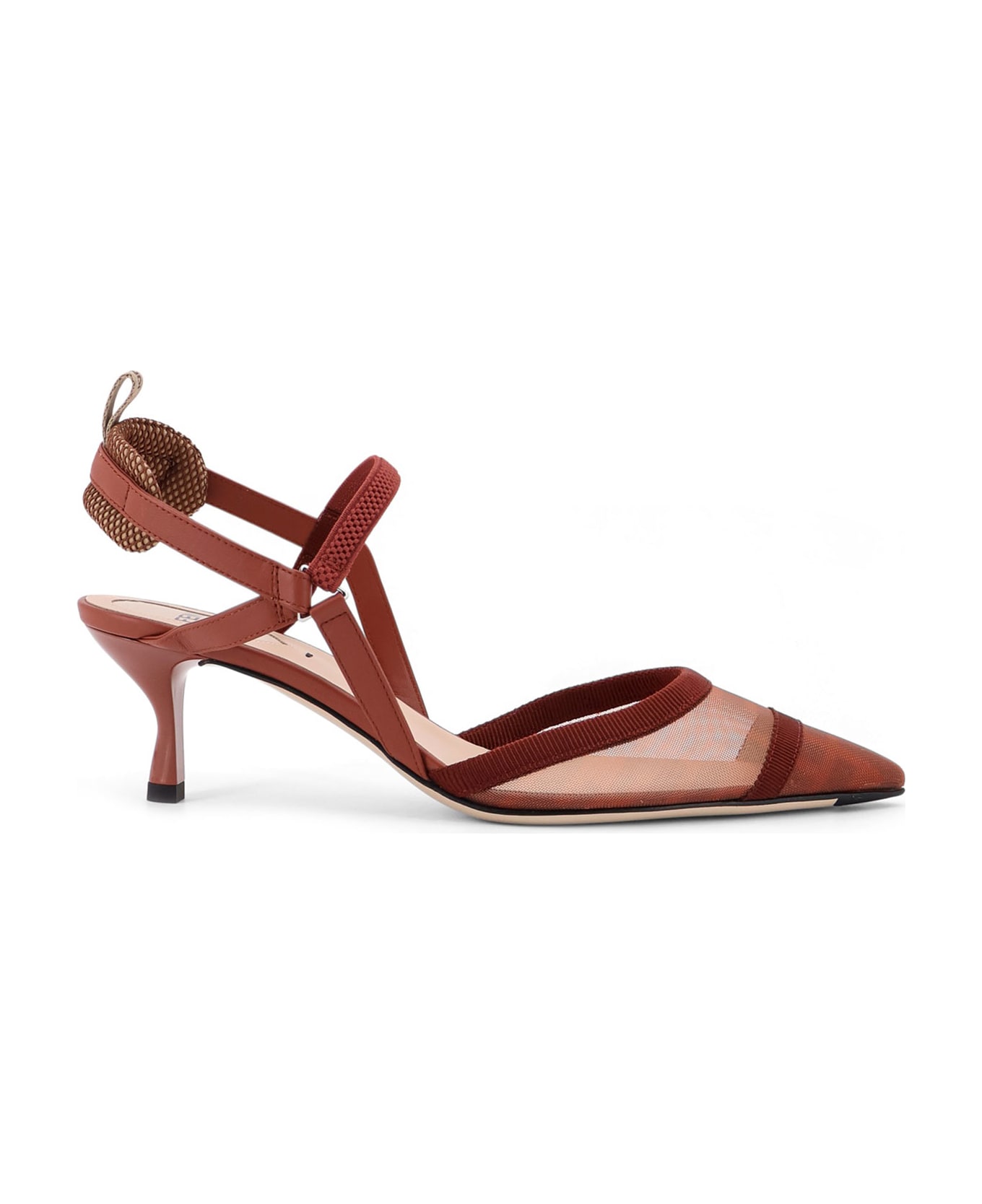 Fendi Colibrì Leather And Mesh Slingback With Ff Motif - SIENNA