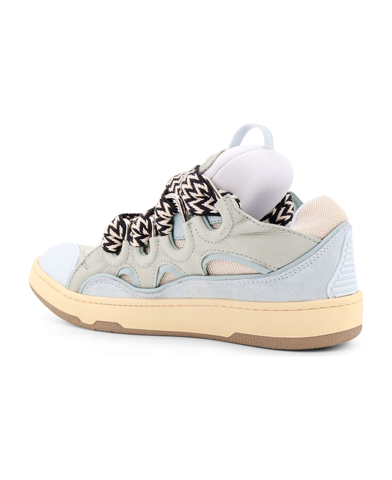Lanvin Curb Leather Sneakers With Mesh Inserts - Blue