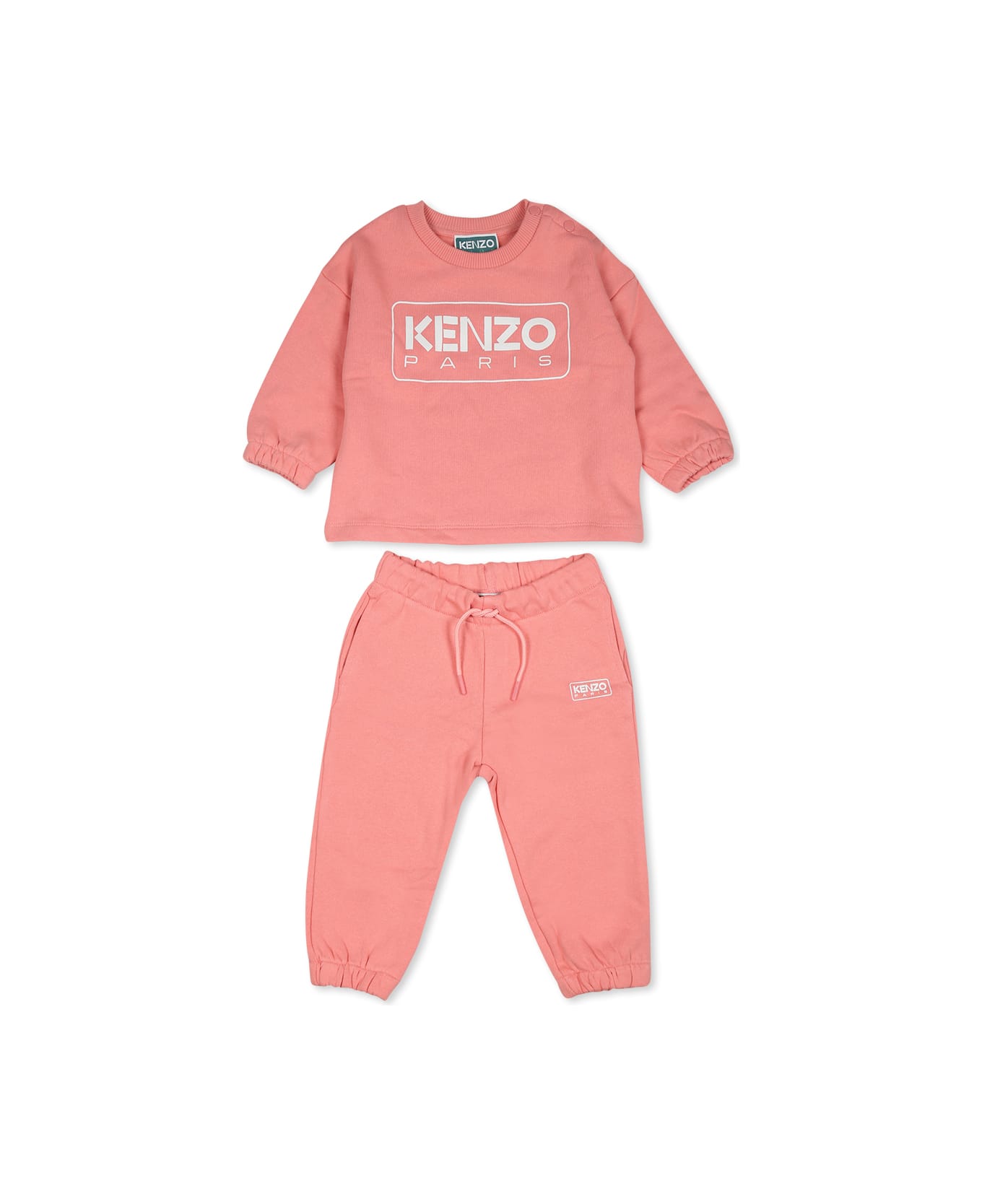 Kenzo Kids Pink Suit For Baby Girl With Logo - Pink