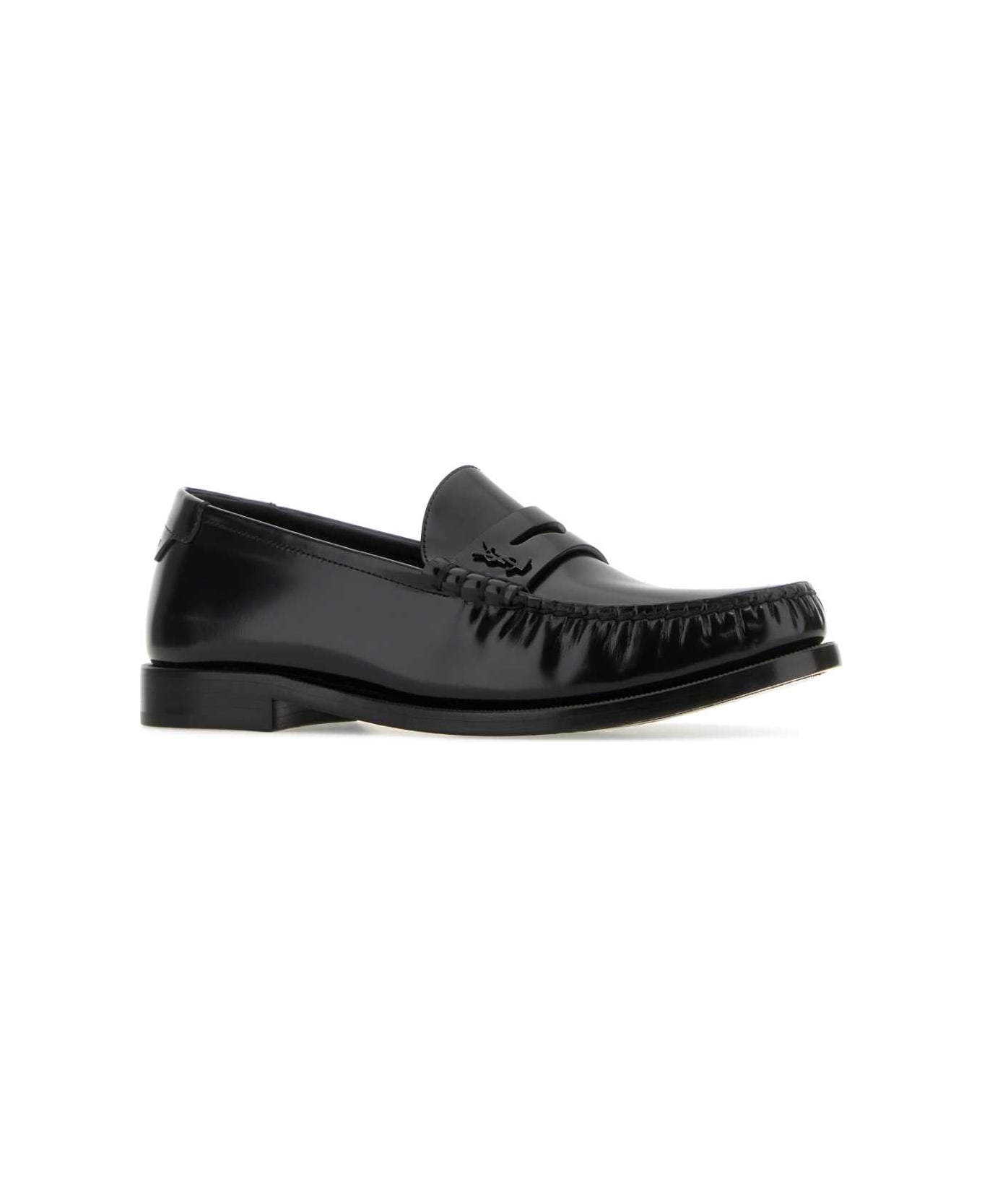 Saint Laurent Black Leather Loafers - Black