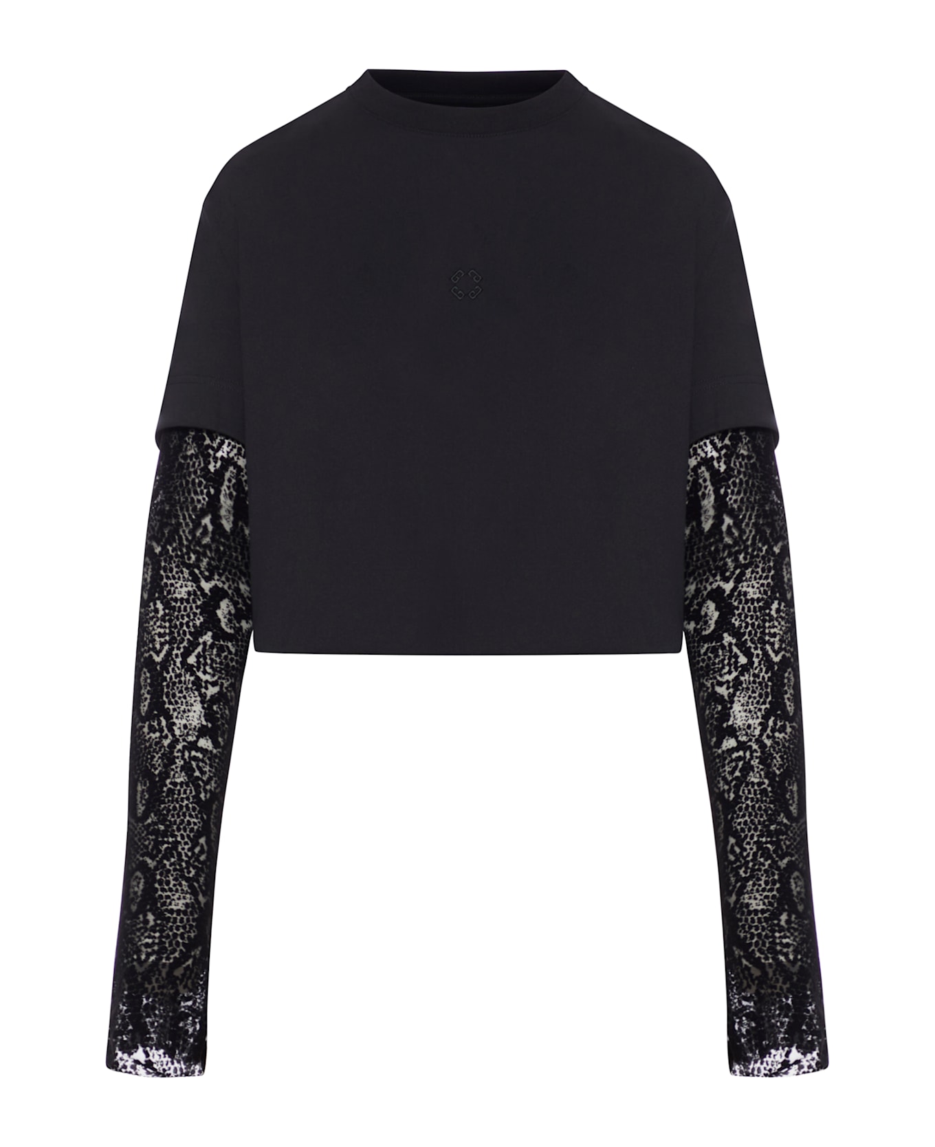 Givenchy Short Cotton And Python Tulle T-shirt - Black