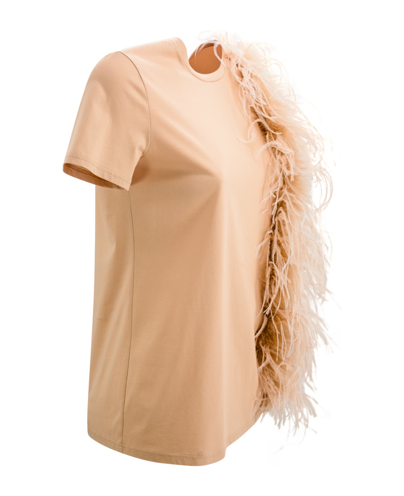 Max Mara Studio Jersey T-shirt With Feathers - Brown